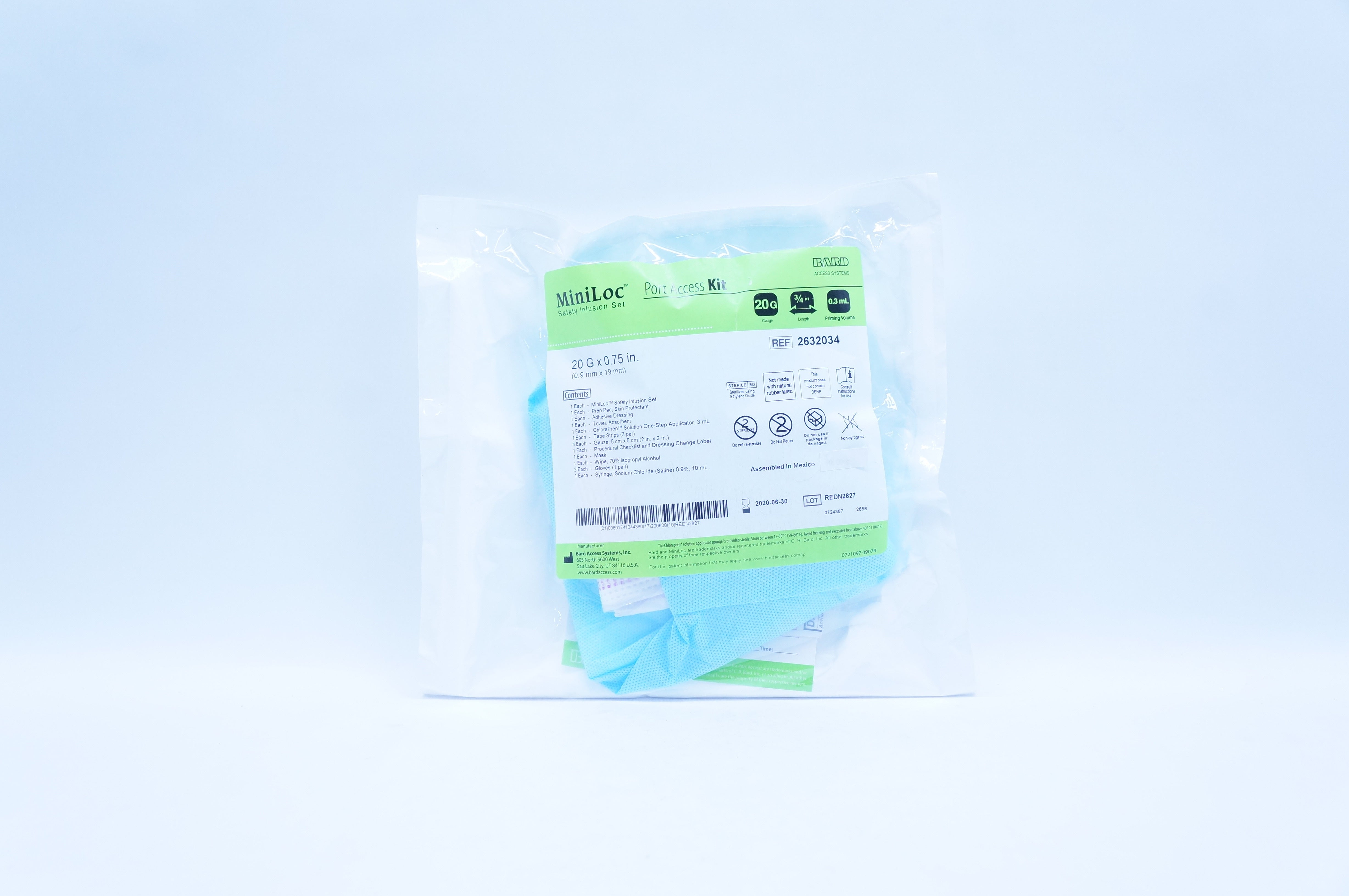 Bard 2632034 MiniLoc Safety Infusion Set Port Access Kit 20G x 3/4in, 0.3mL (x)