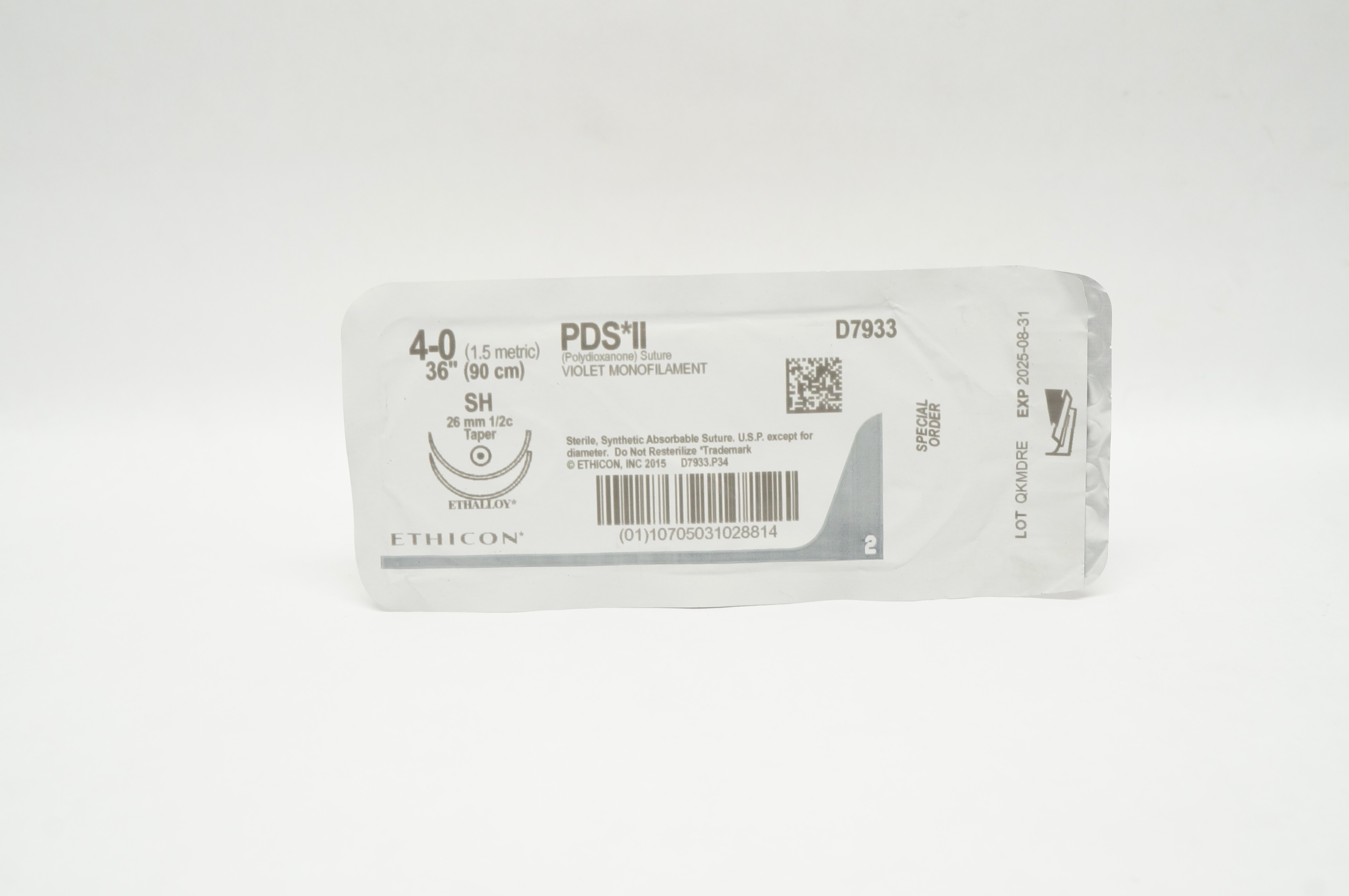 Ethicon D7933 4-0 PDS II Polydioxanone Stre SH 26mm 1/2c Taper 36inch