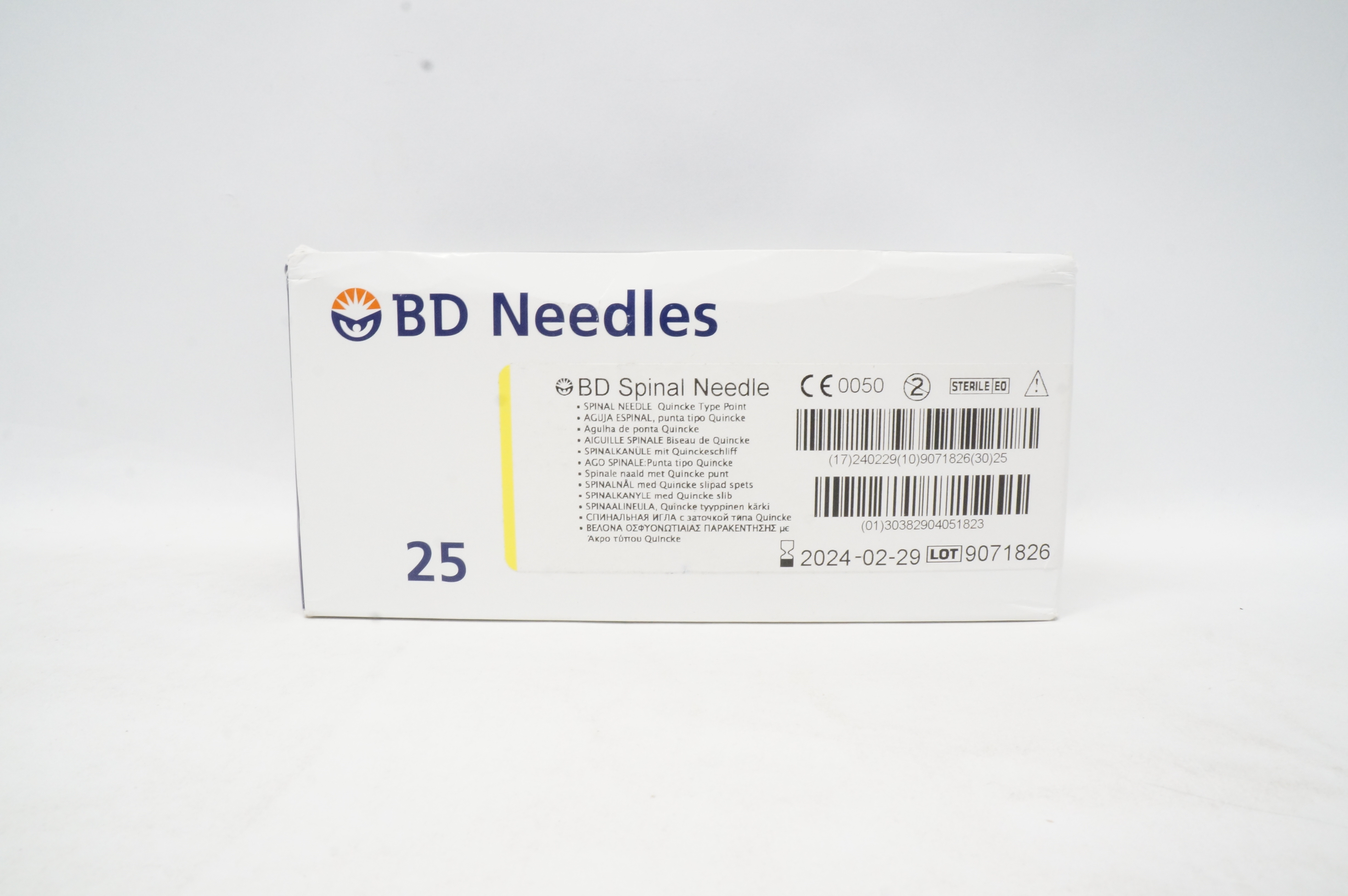 BD 405182 Becton Spinal Ndle. Quincke Type Point 20G x 3.50inch - Box of 25