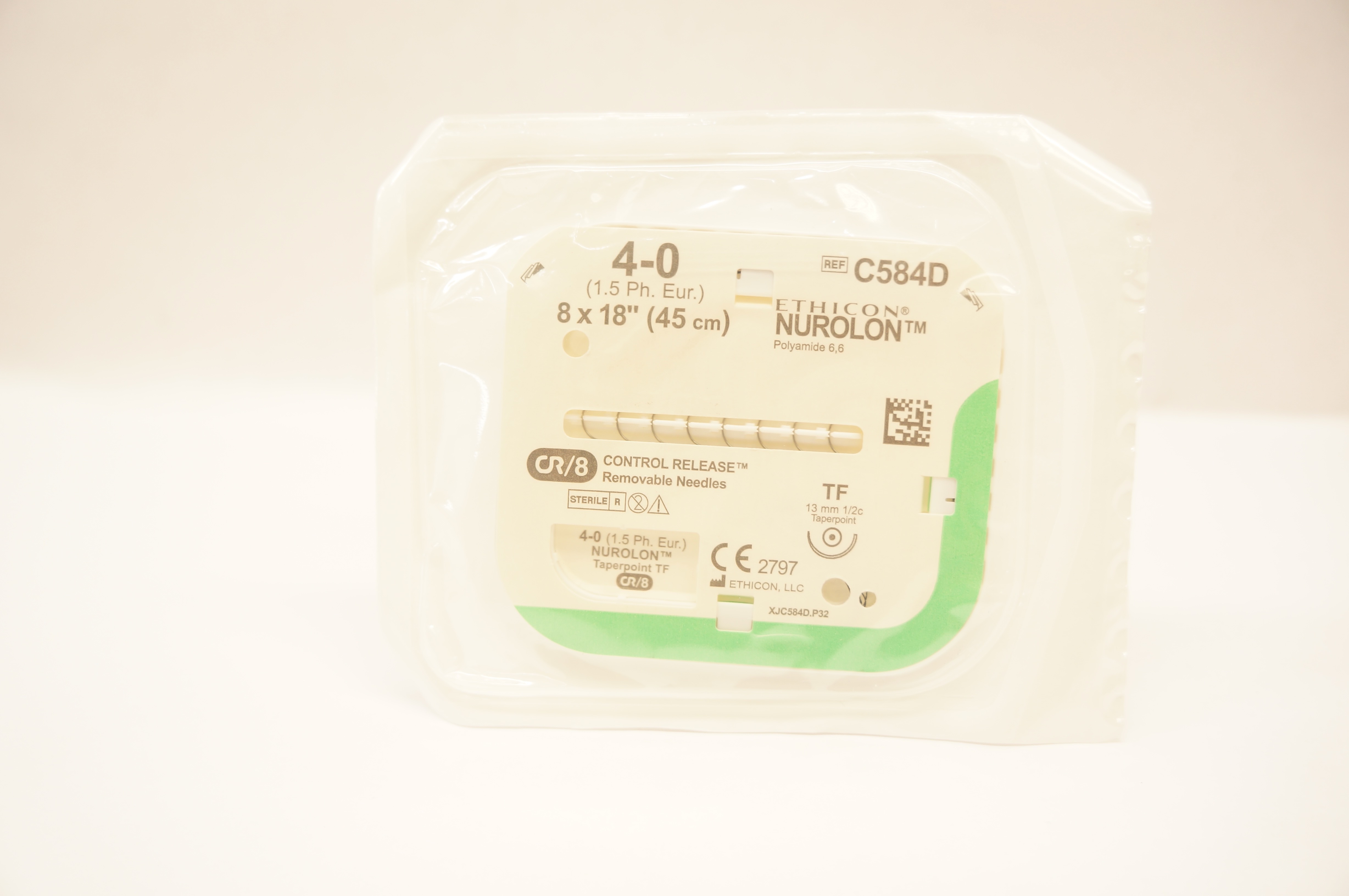 Ethicon C584D 4-0 Nurolon Polyamide 6.6 Stre TF 13mm 1/2c Taperpoint 8 x 18 inch