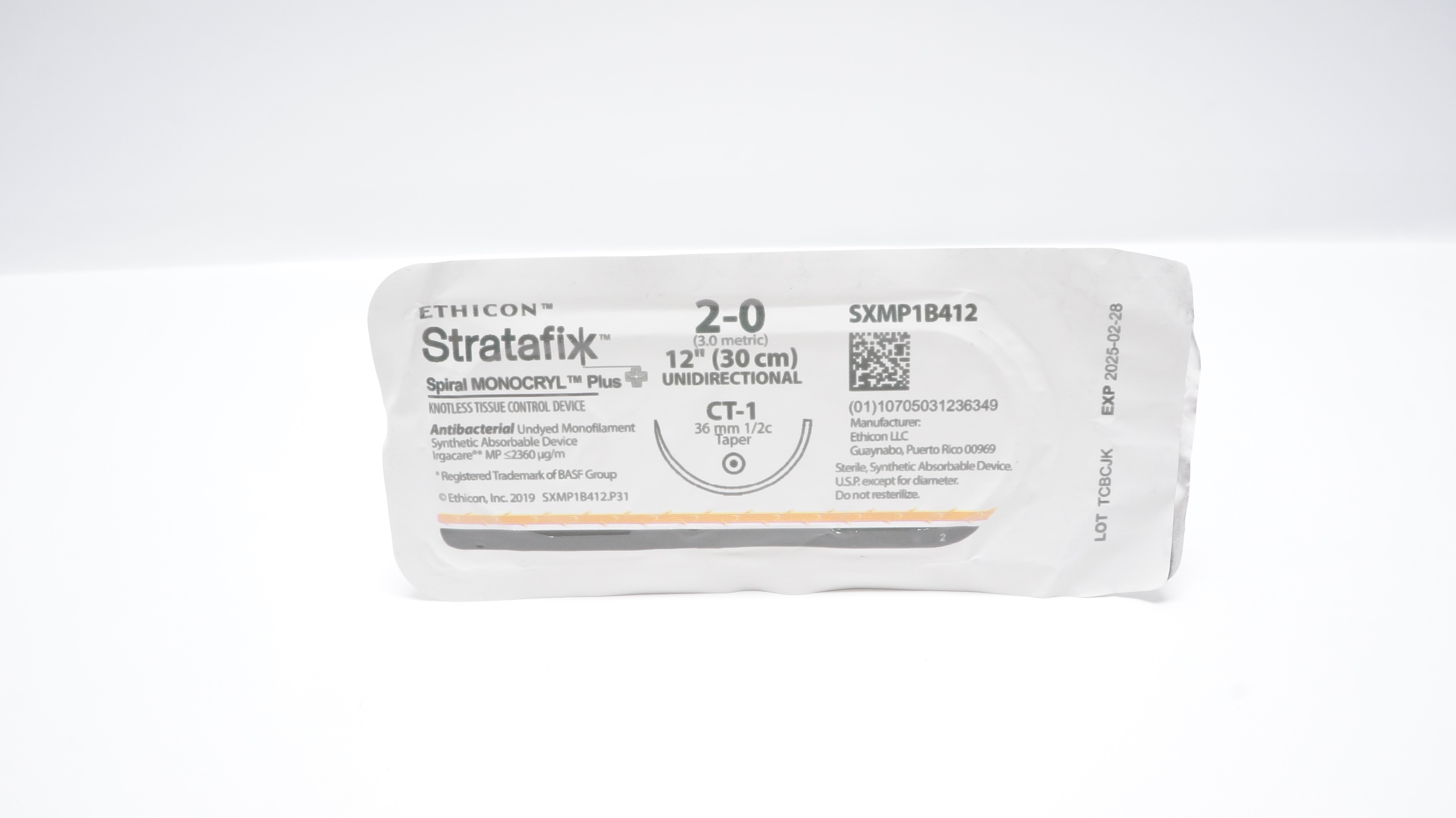Ethicon SXMP1B412 2-0 Stratafix Tissue Control Device CT-1 36mm 1/2c Taper 12inch