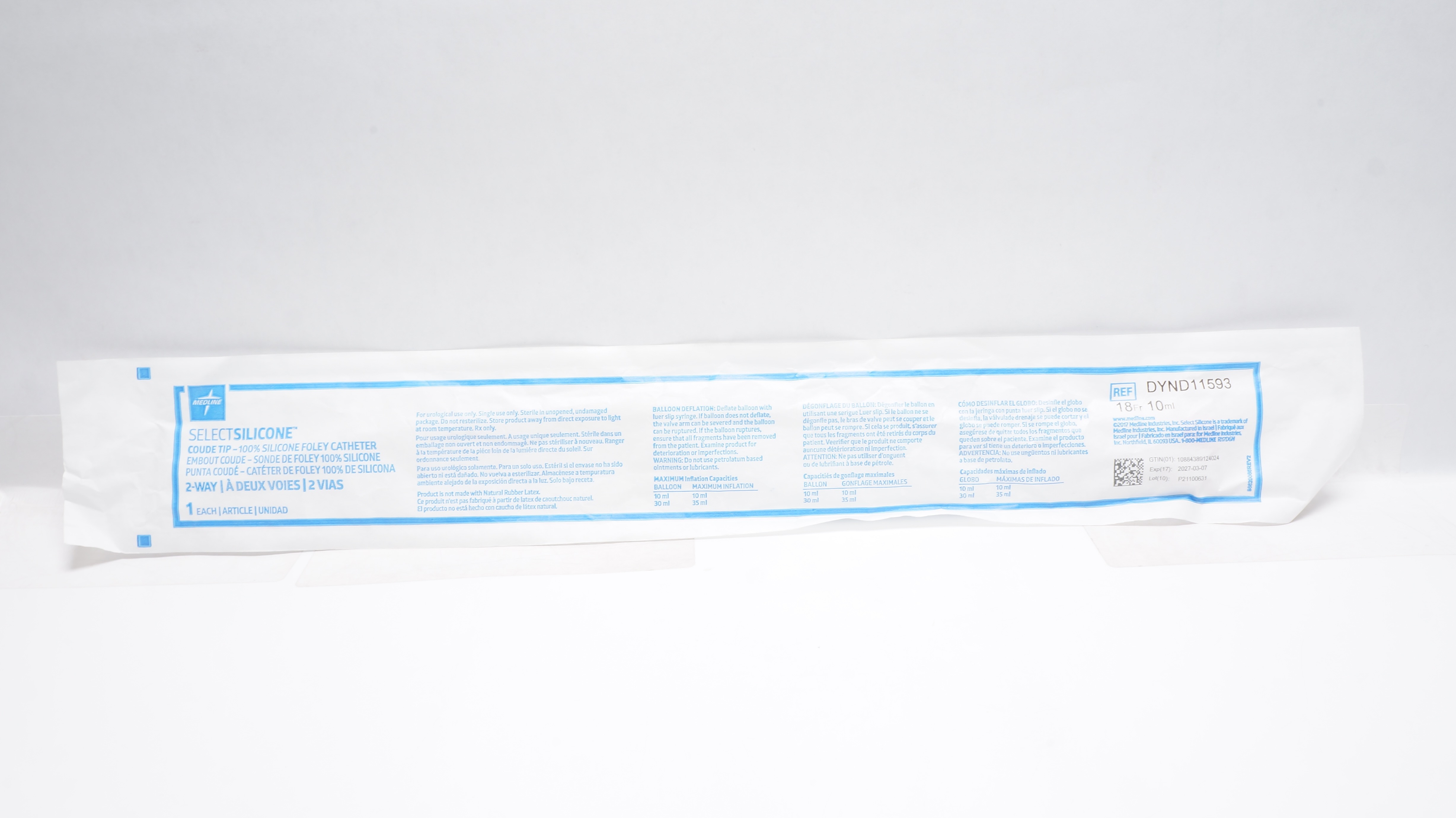 Medline DYND11593 SelectSilicone Foley Cath. Coude Tip, 2-Way 18Fr x 10mL