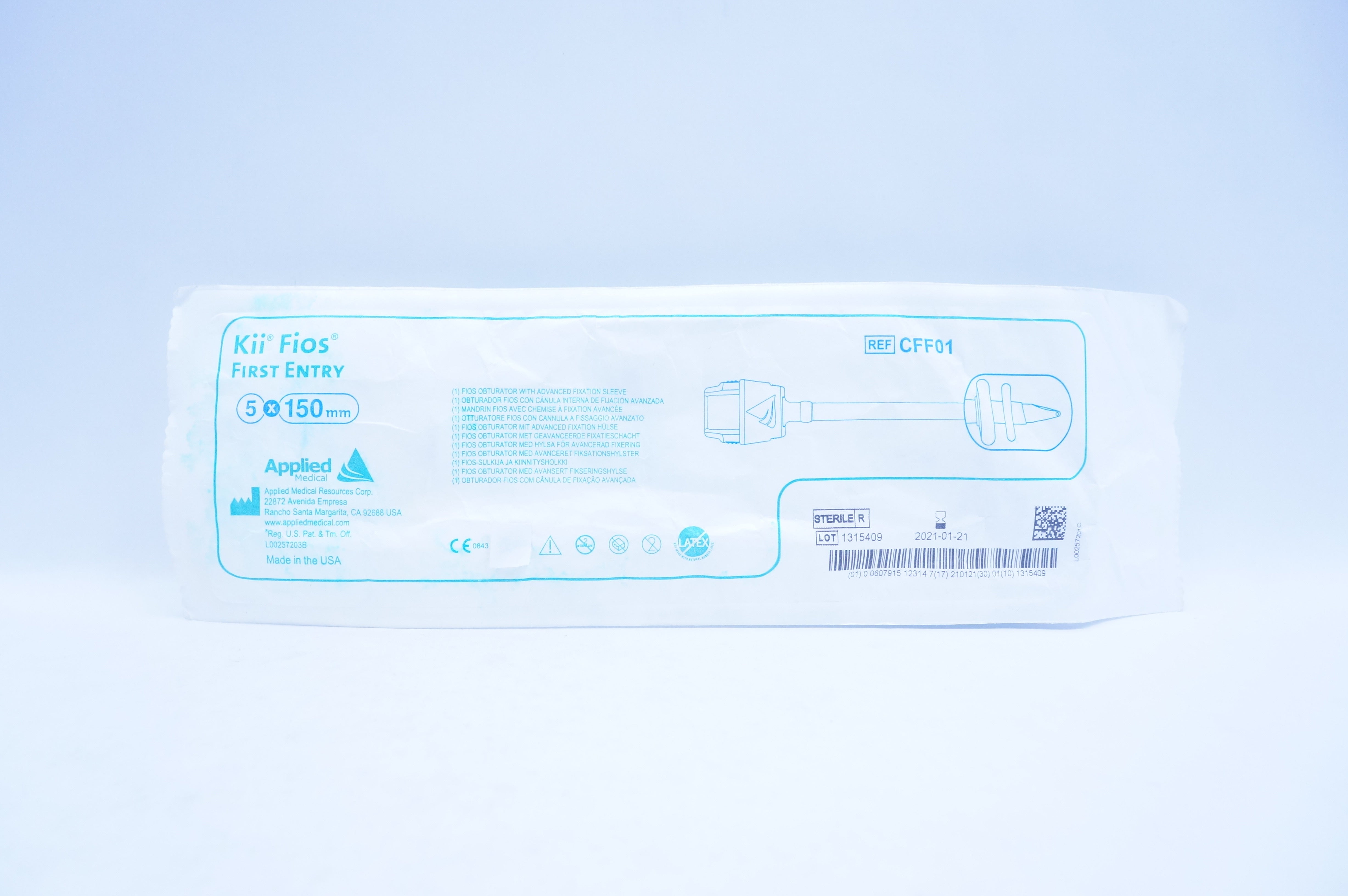 Applied Medical CFF01 Kii Fios Obturator w/Advanced Fixation Sleeve 5 x 150mm