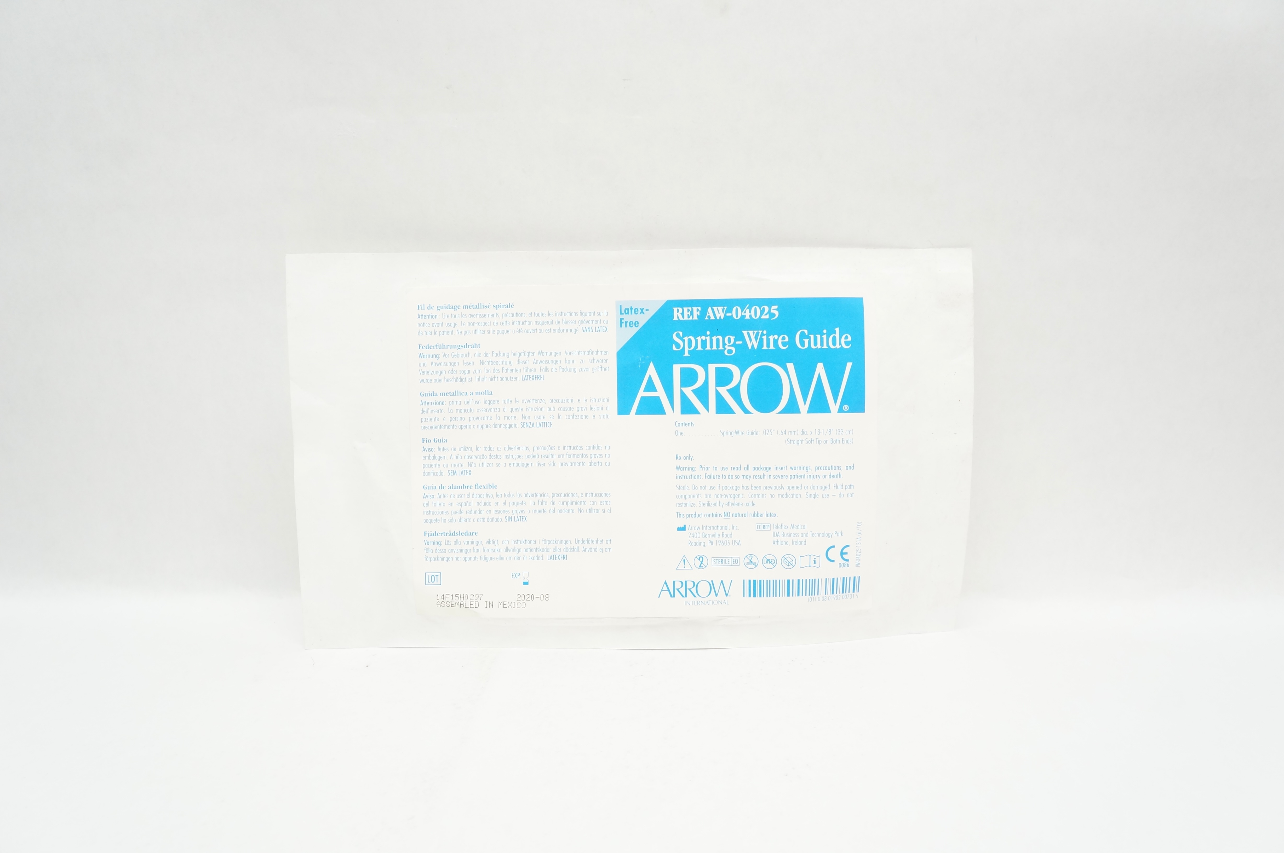 Arrow AW-04025 Spring-Wire Guide Straight Soft Tip 0.025inch x 13-1/8inch (x)