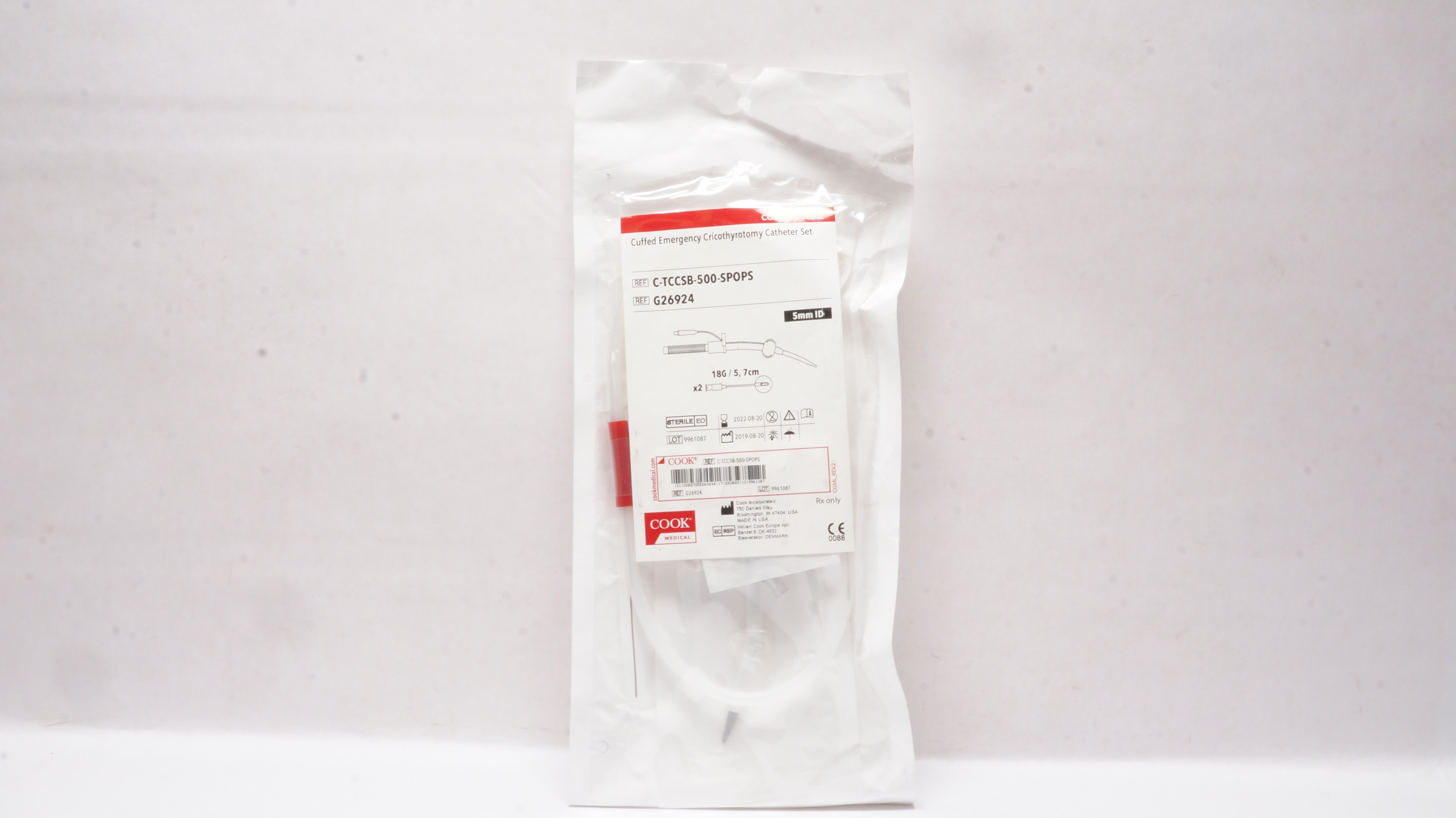 Cook Medical G26924 Cuffed Emergency Cricothyrotomy Cath. Set 5mm ID x 18G (x)