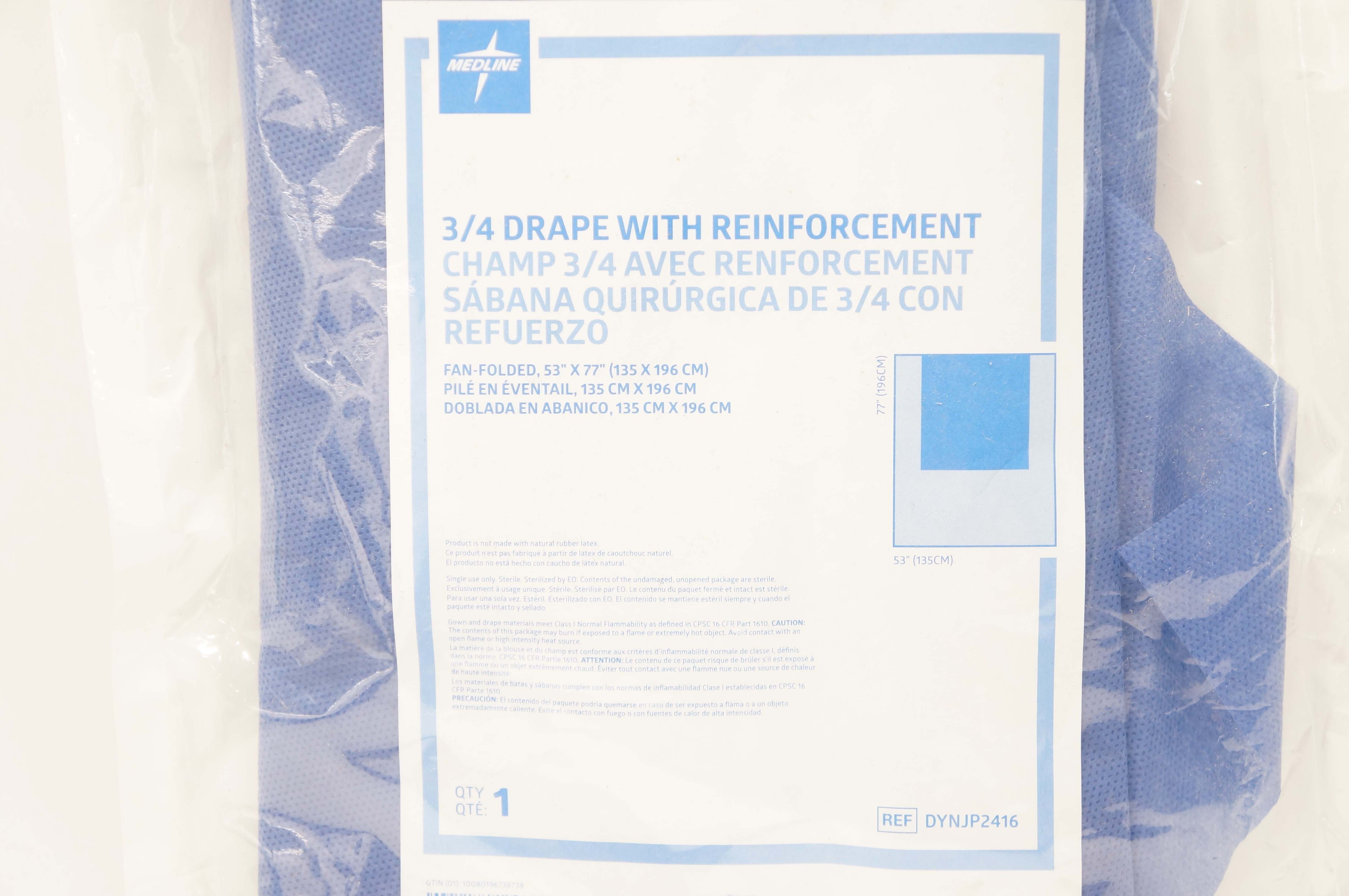 Medline DYNJP2416 3/4 Drape with Reinforcement, Fan-Folded 53 inch x 77 inch