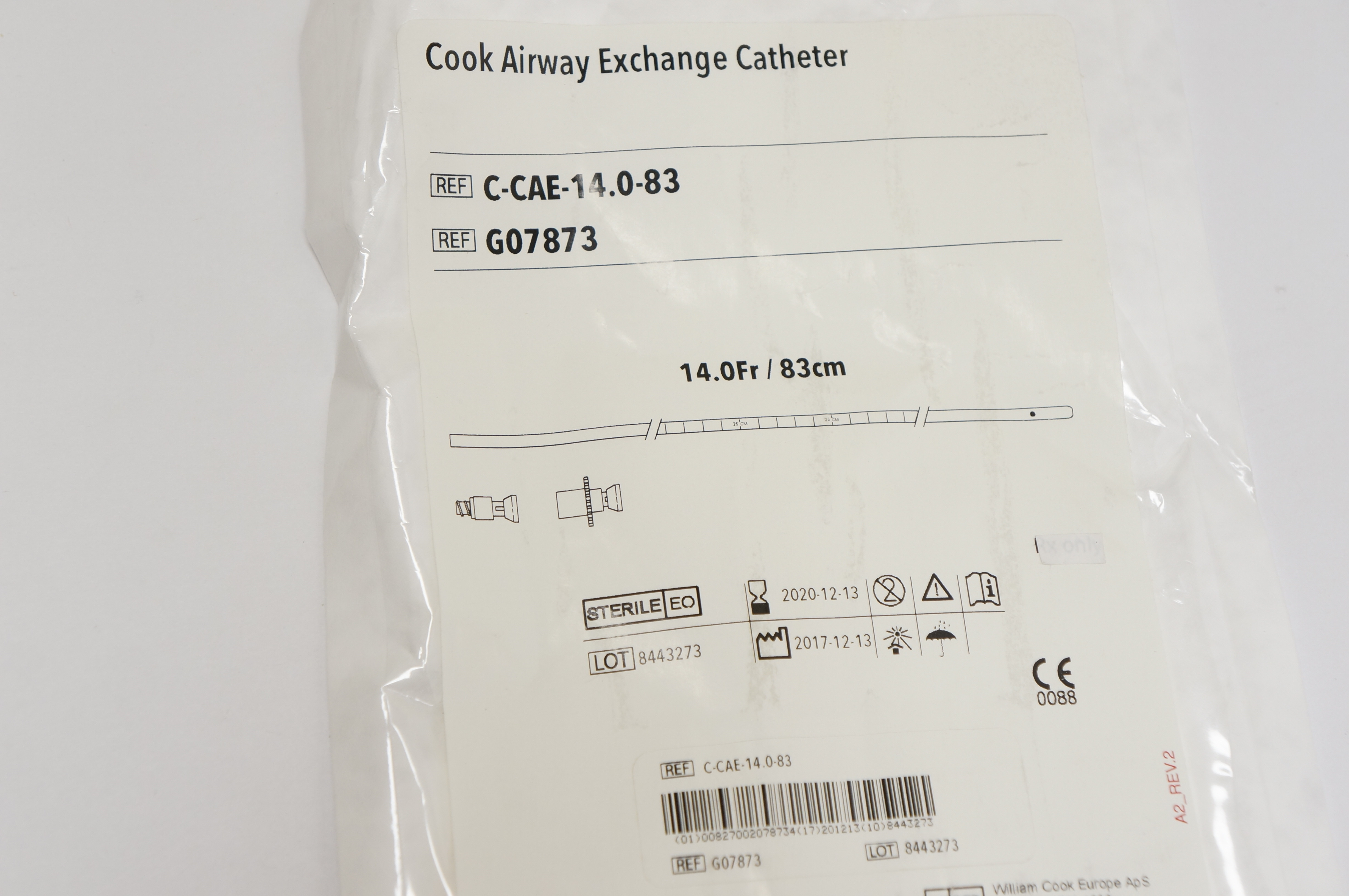 Cook G07873 Airway Exchange Cath. with Rapi-Fit Adapters 14.0Fr x 83cm