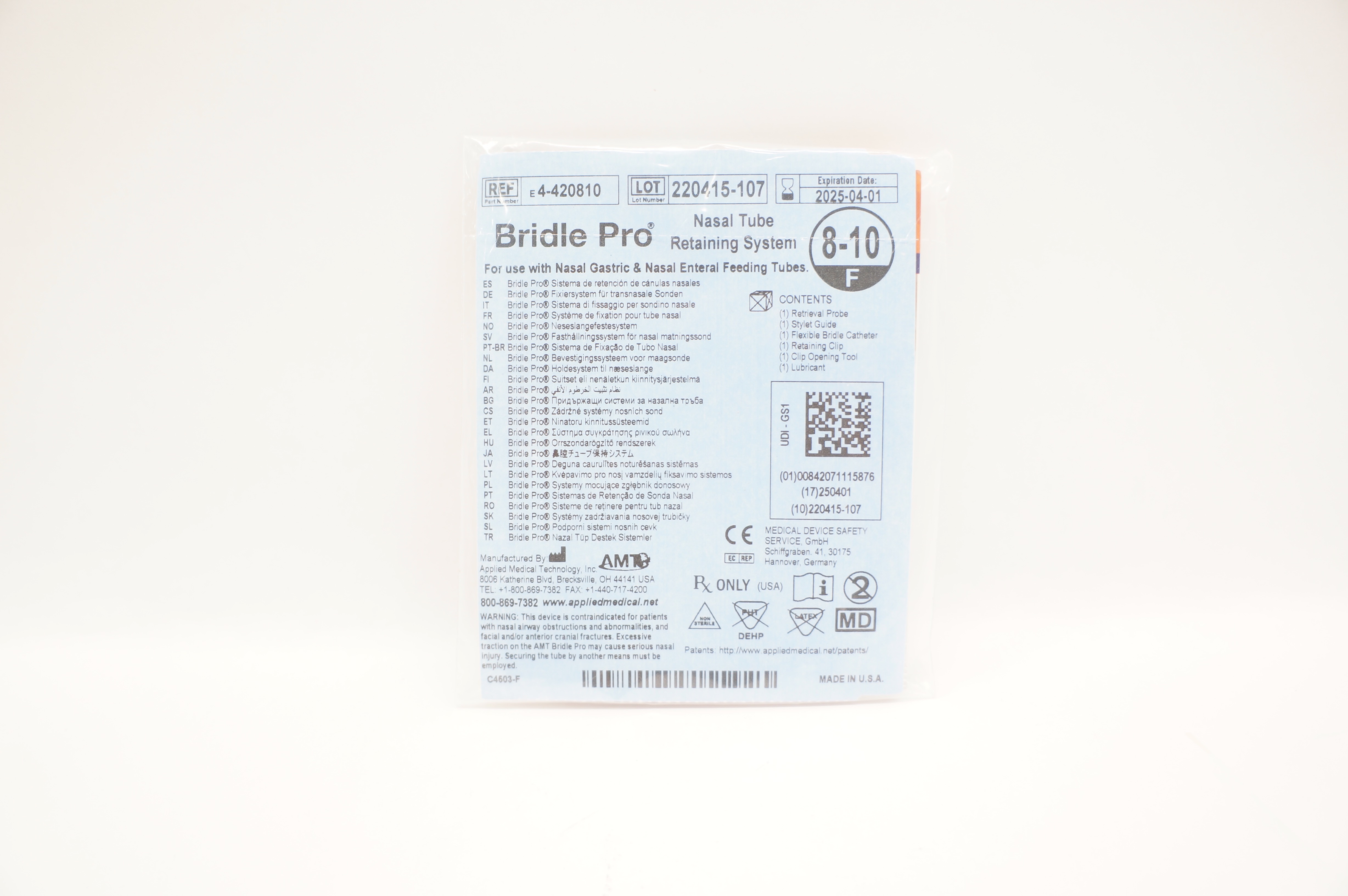 Applied Medical E4-420810 Bridle Pro Nasal Tube Retaining System 8-10F