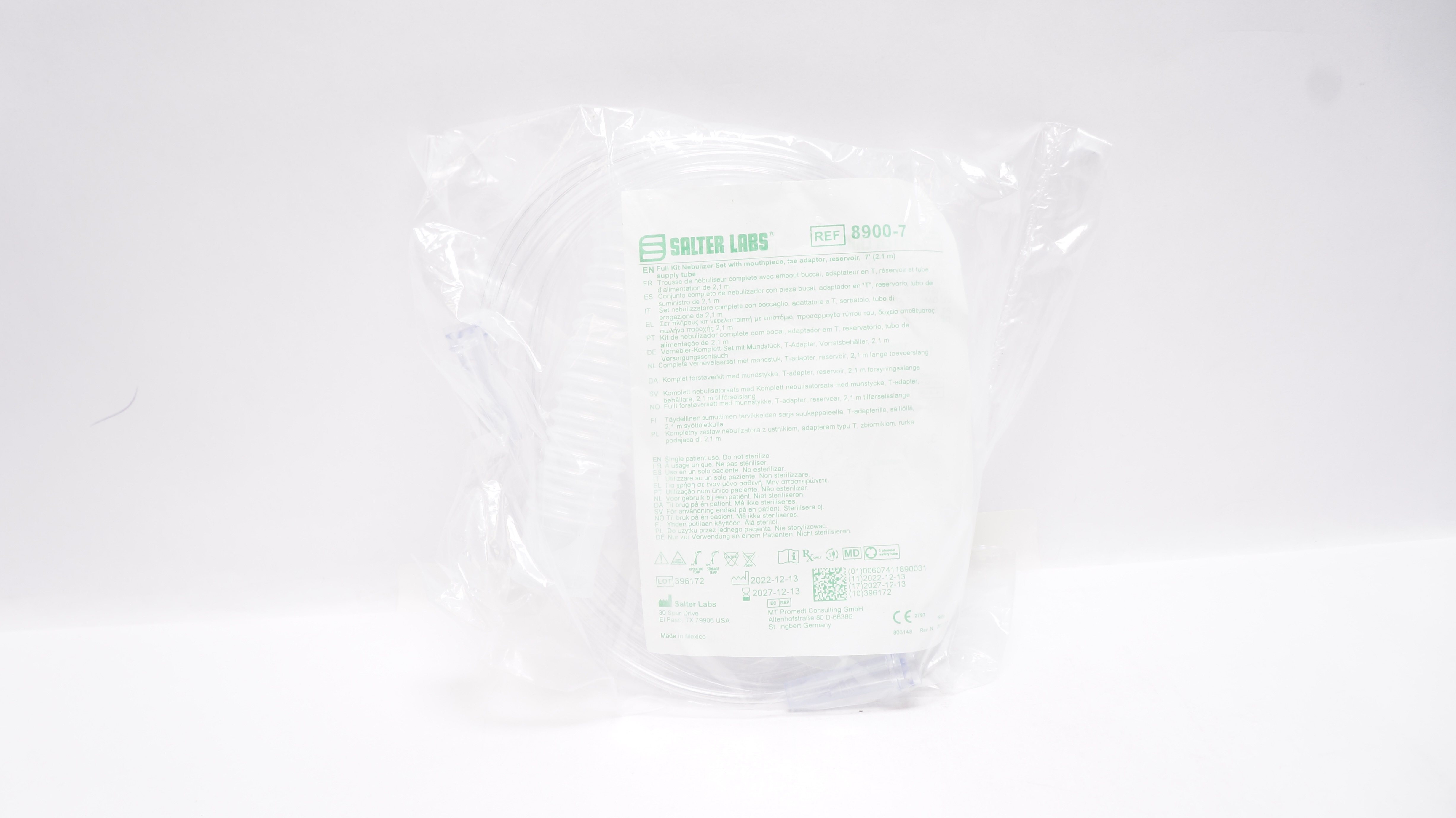 SalterLabs 8900-7 Full Kit Nebulizer Set w/Mouthpiece Adaptor Reservoir 7ft Tube