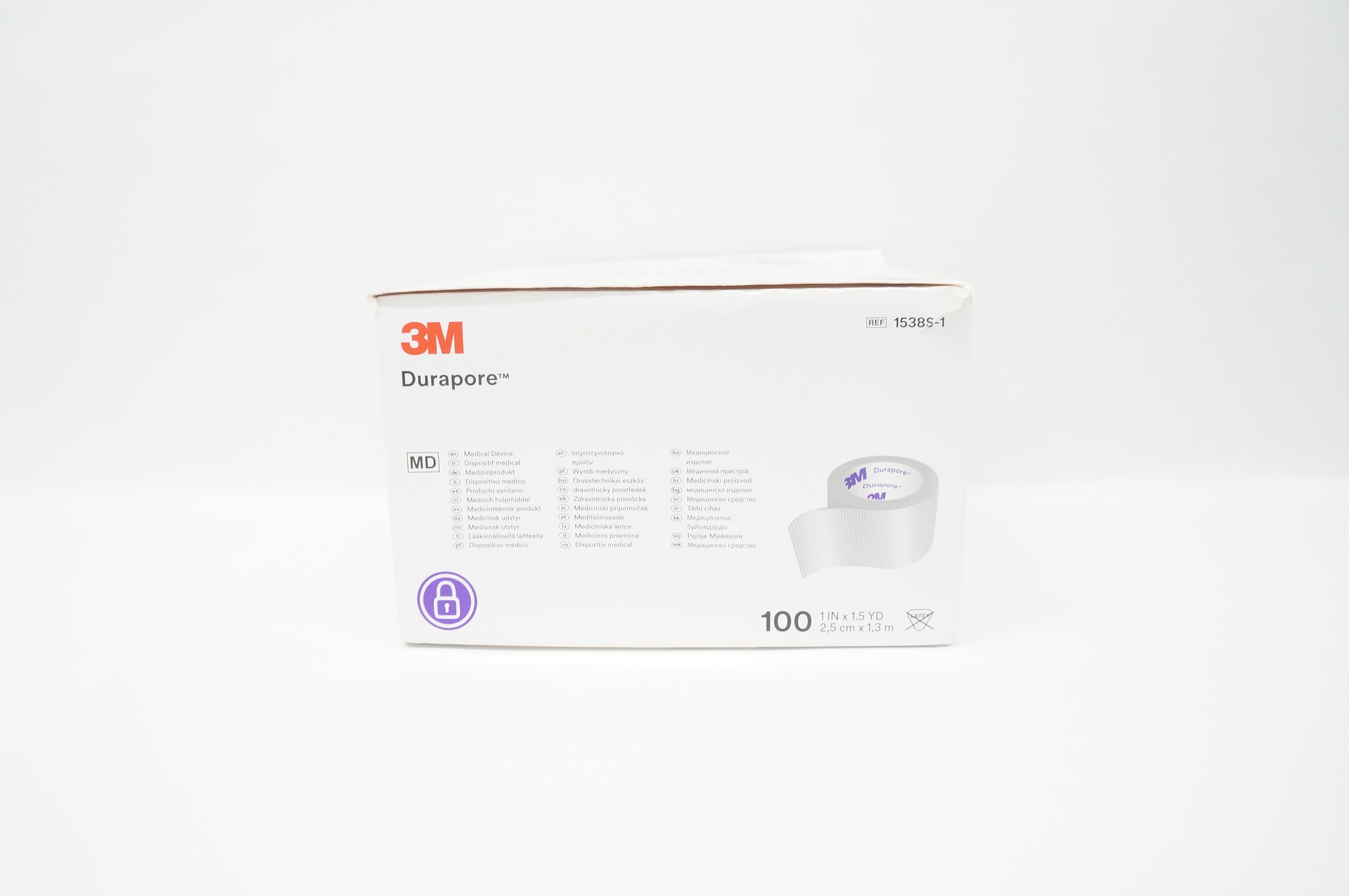 3M 1538S-1 Durapore Single Use Rolls Surgical Tape 1inch x 1.5yd. - Box of 100