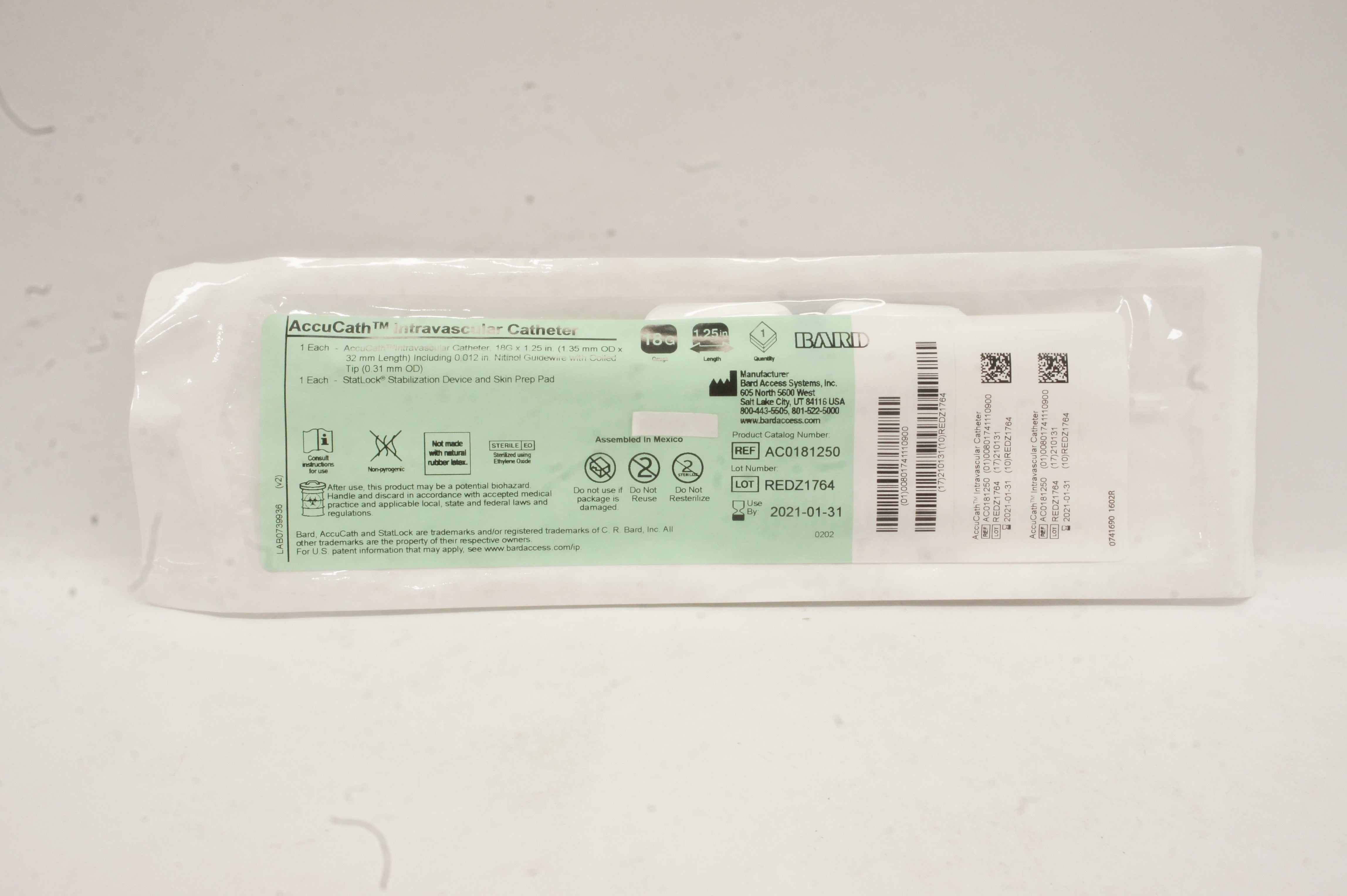 Bard AC0181250 AccuCath Intravascular Cath. 18G x 1.25 inch (x)