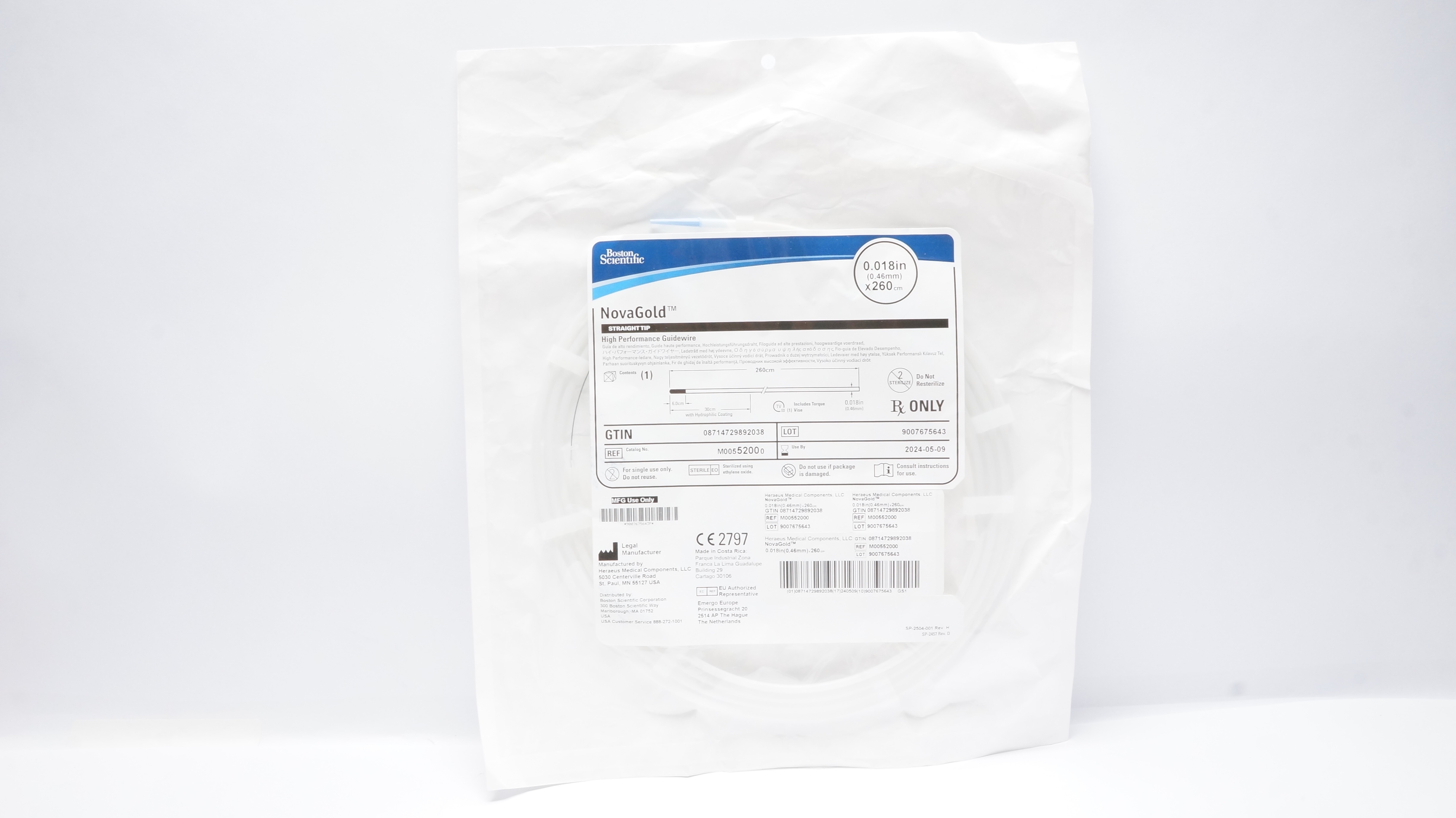 Boston Scientific M00552000 NovaGold High Performance Guidewire 0.018Inx260cm(x)