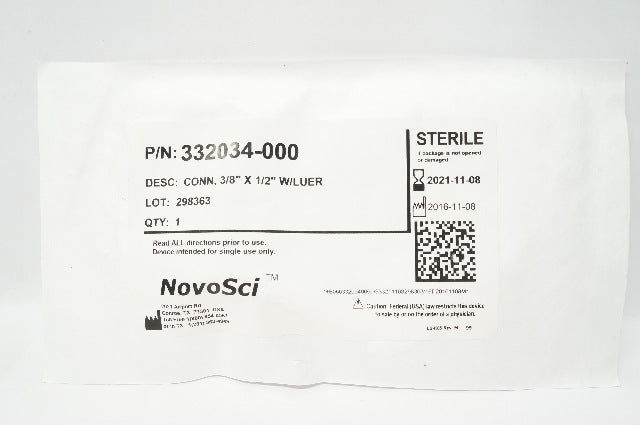 NovoSci 332034-000 Reducing Connector, 3/8" x 1/2" W/Luer (x)