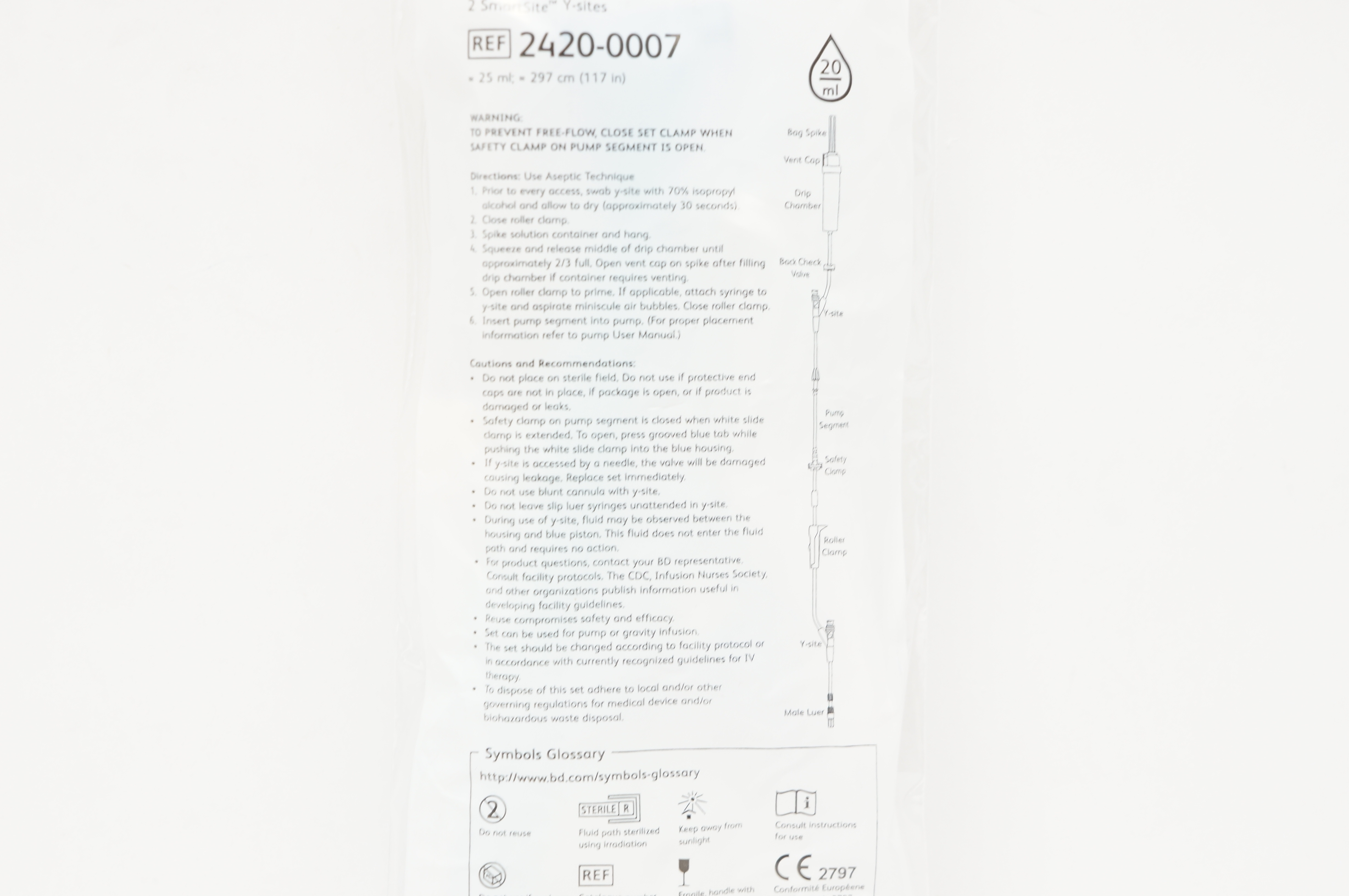 BD 2420-0007 Alaris Pump Infusion Set Back Check Valve 117 inch x 20ml