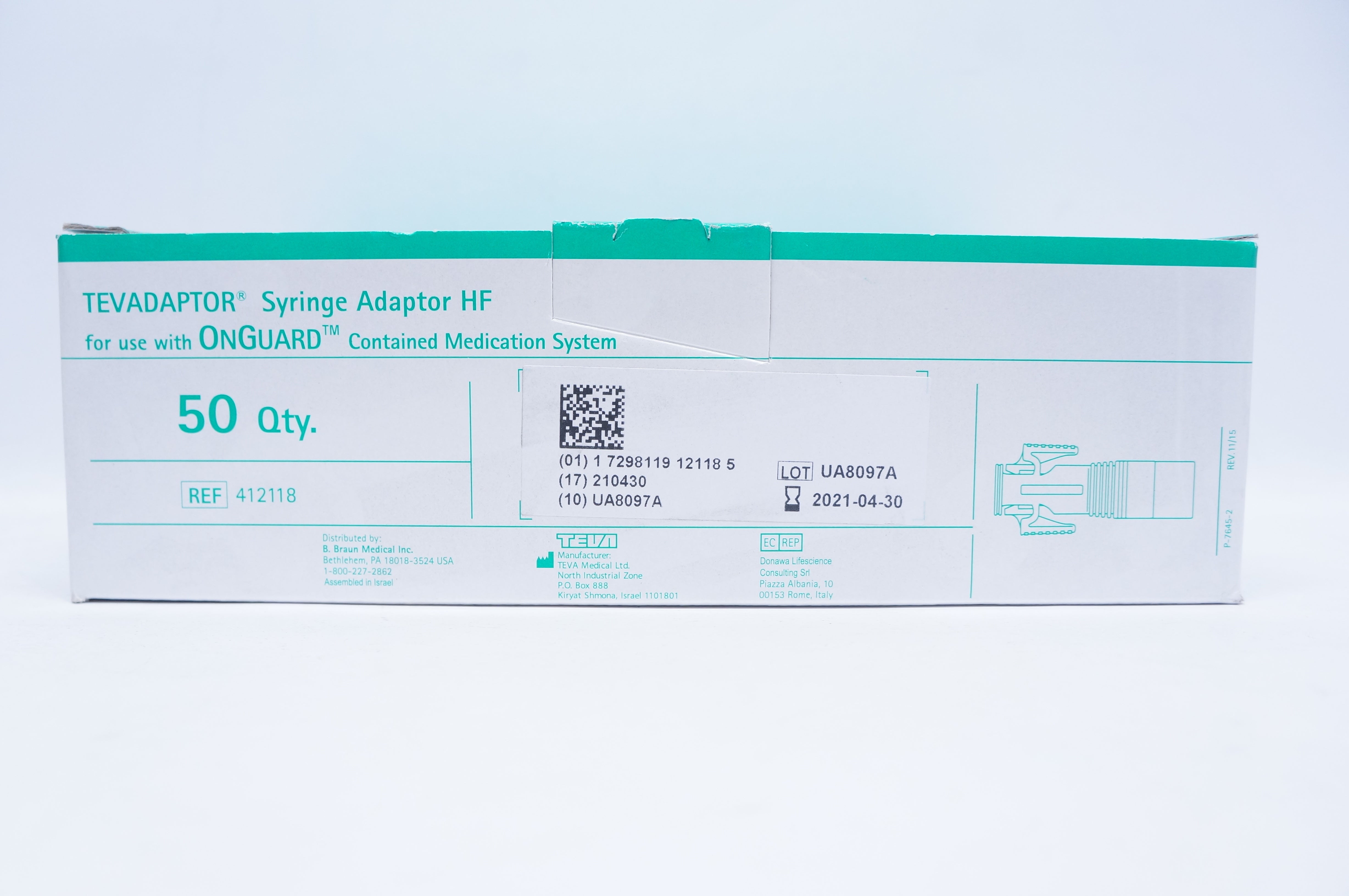 Braun 412118 TEVADAPTOR Syringe Adaptor HF - Box of 50