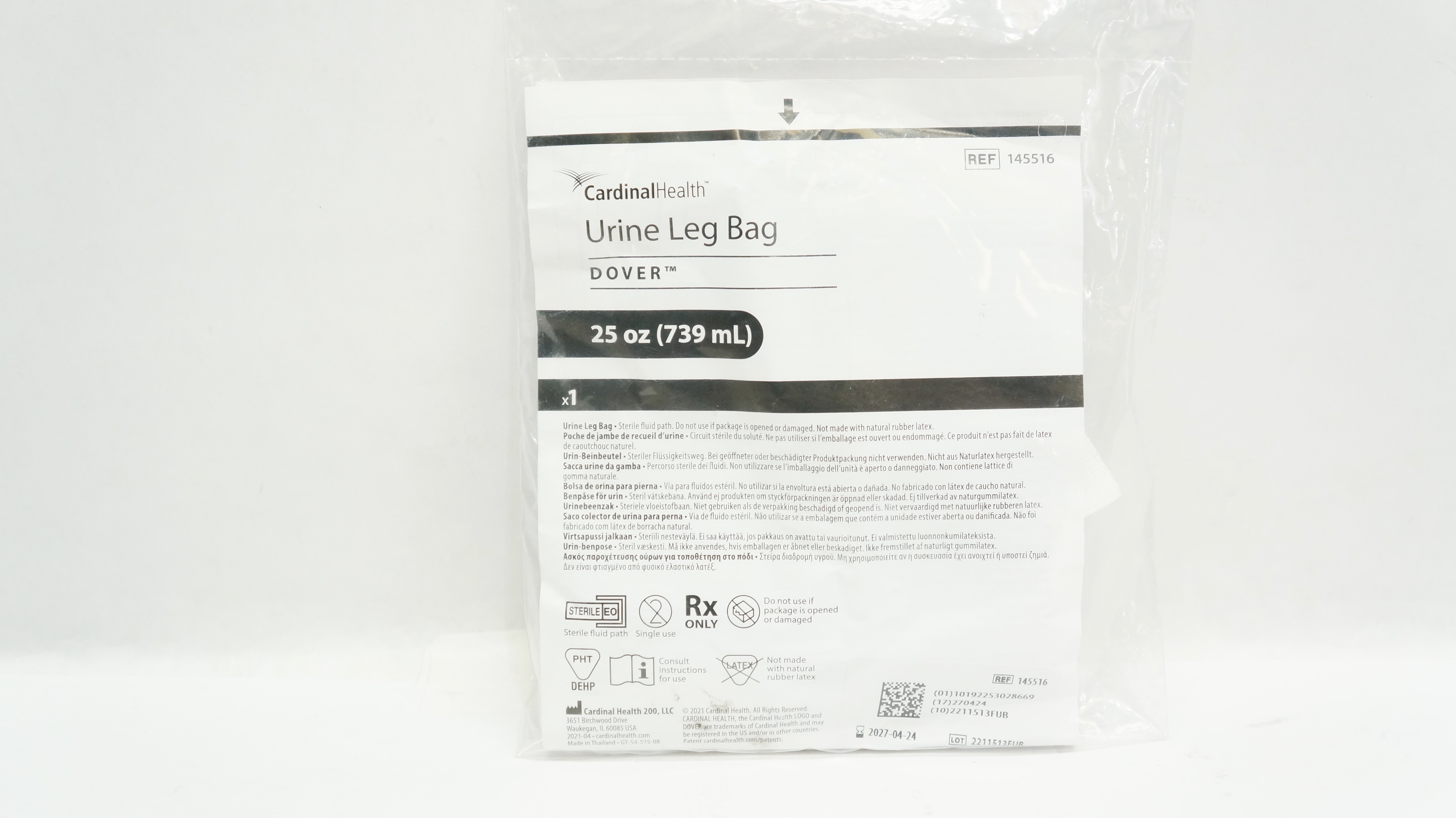 Cardinal Health 145516 Urine Dover Leg Bag 25oz