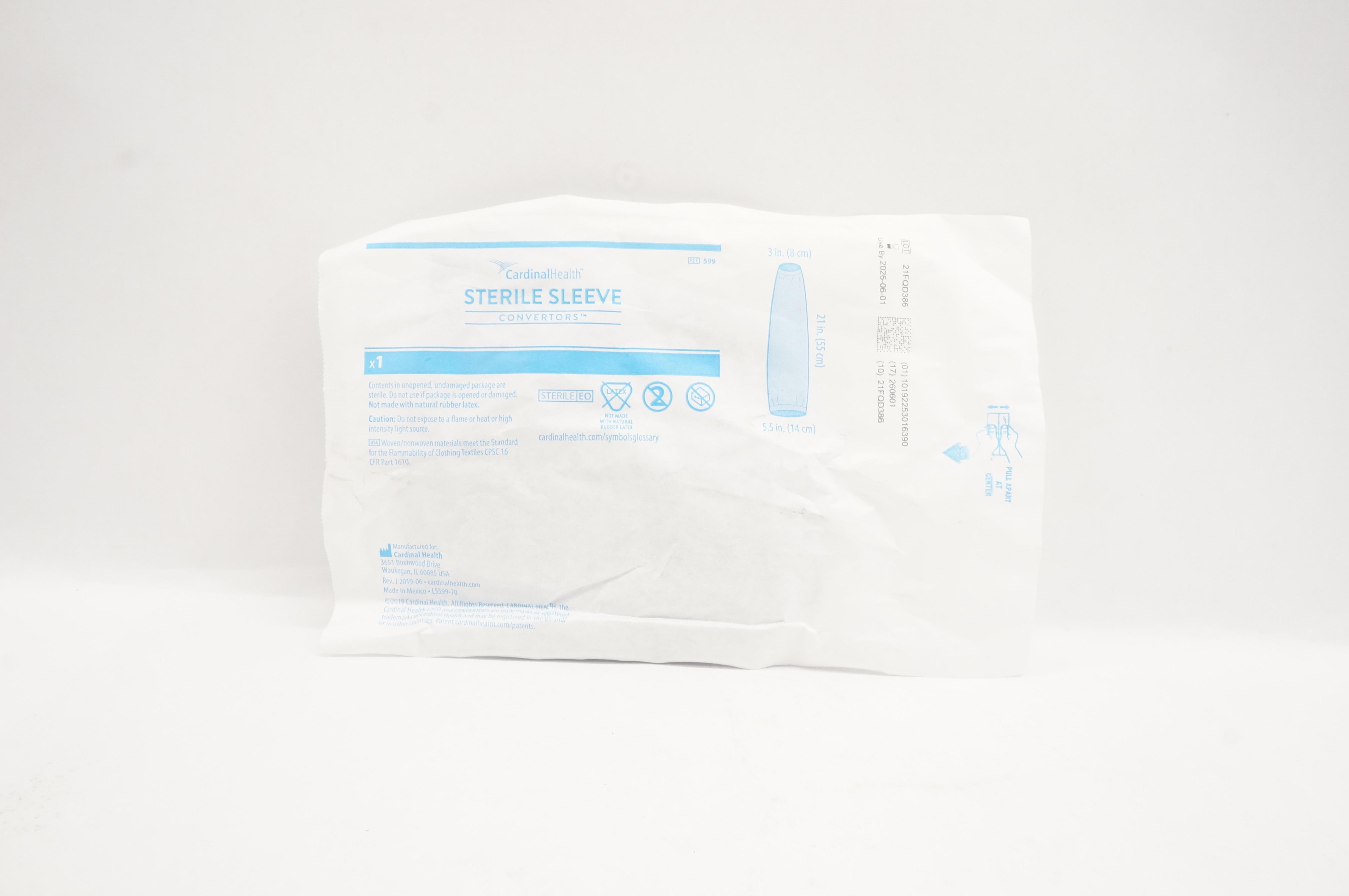 Cardinal Health 599 Convertors Sterile Sleeve 3 inch x 21 inch x 5.5 inch