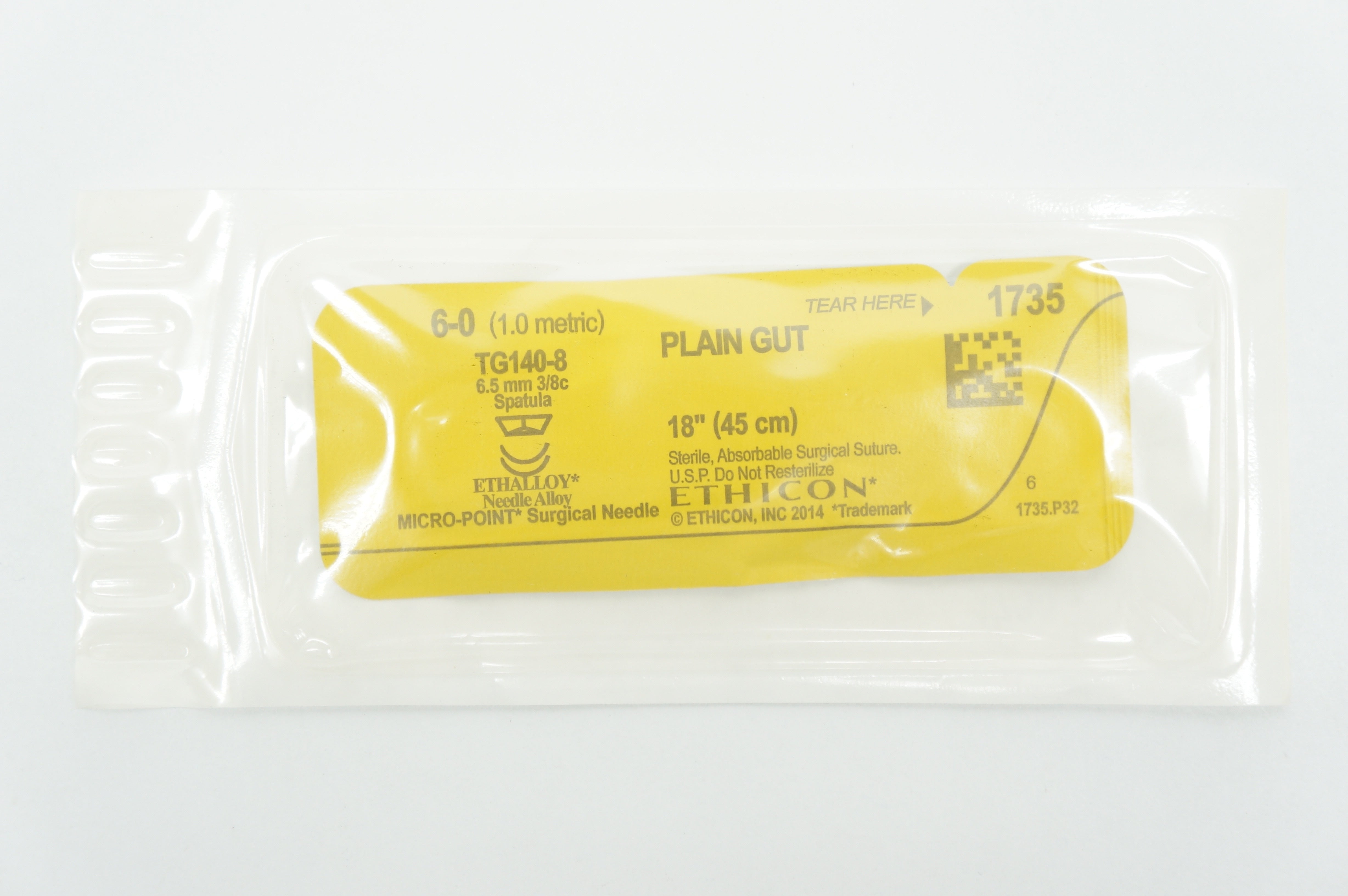 Ethicon 1735 Plain Gut 6-0 18in TG-140-8 6.5mm 3/8c Spatula (x)