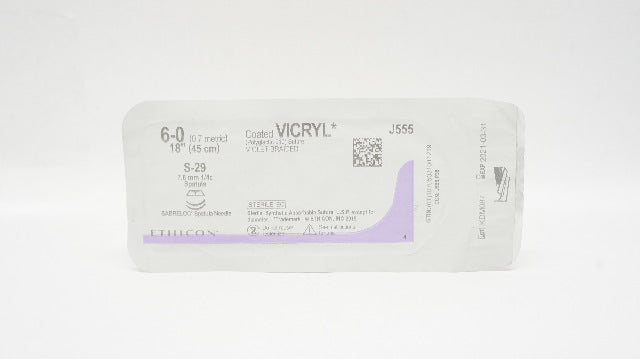 Ethicon J555 6-0 Coated VICRYL S-29 7.6mm 1/4c Spatula 18inch (x)