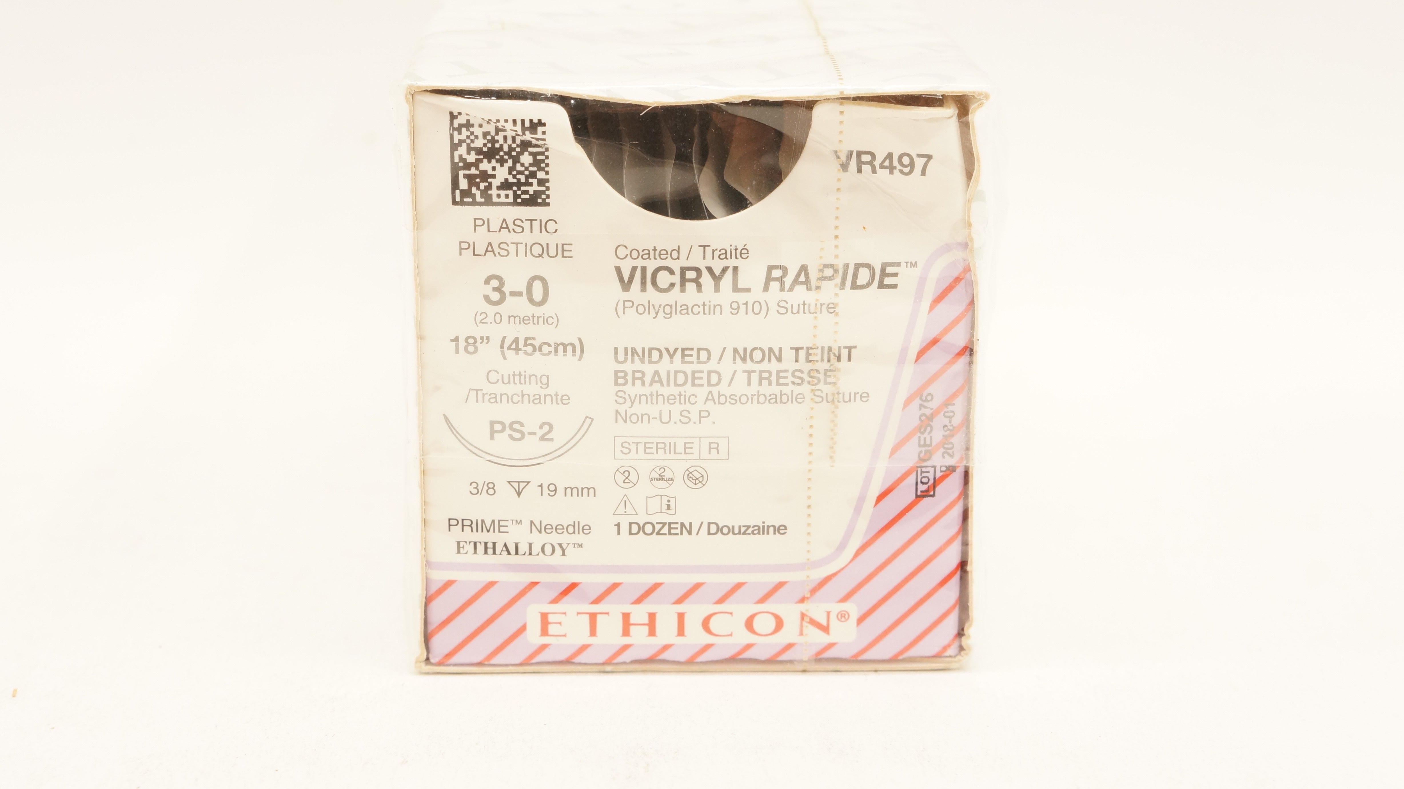 Ethicon VR497 3-0 VICRYL RAPIDE PS-2 3/8 19mm 18inch - Box of 12 (x)