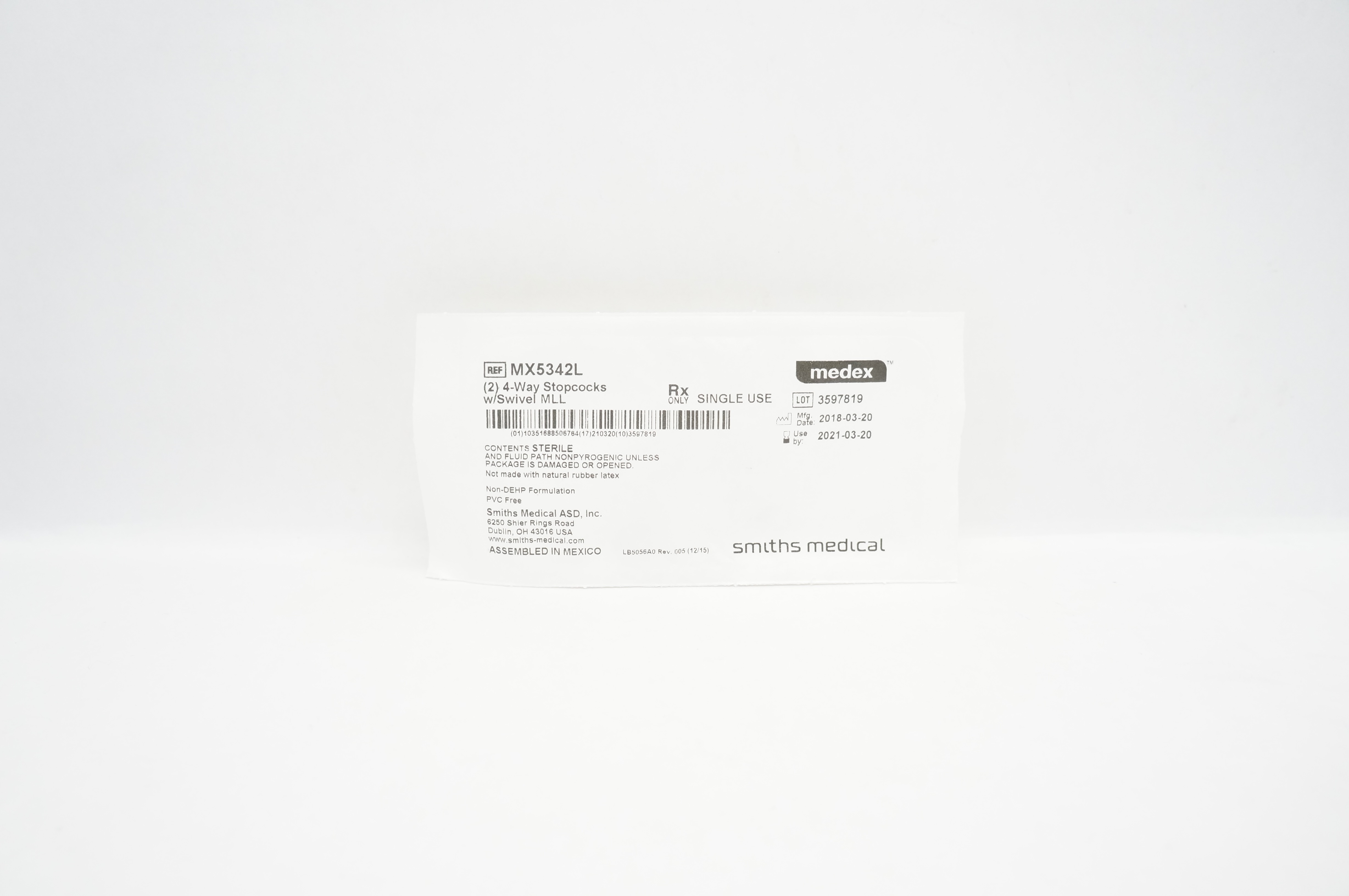 Smiths Medical MX5342L Medex 4 Way Stopcocks w/Swivel MLL (x) - Pack of 2