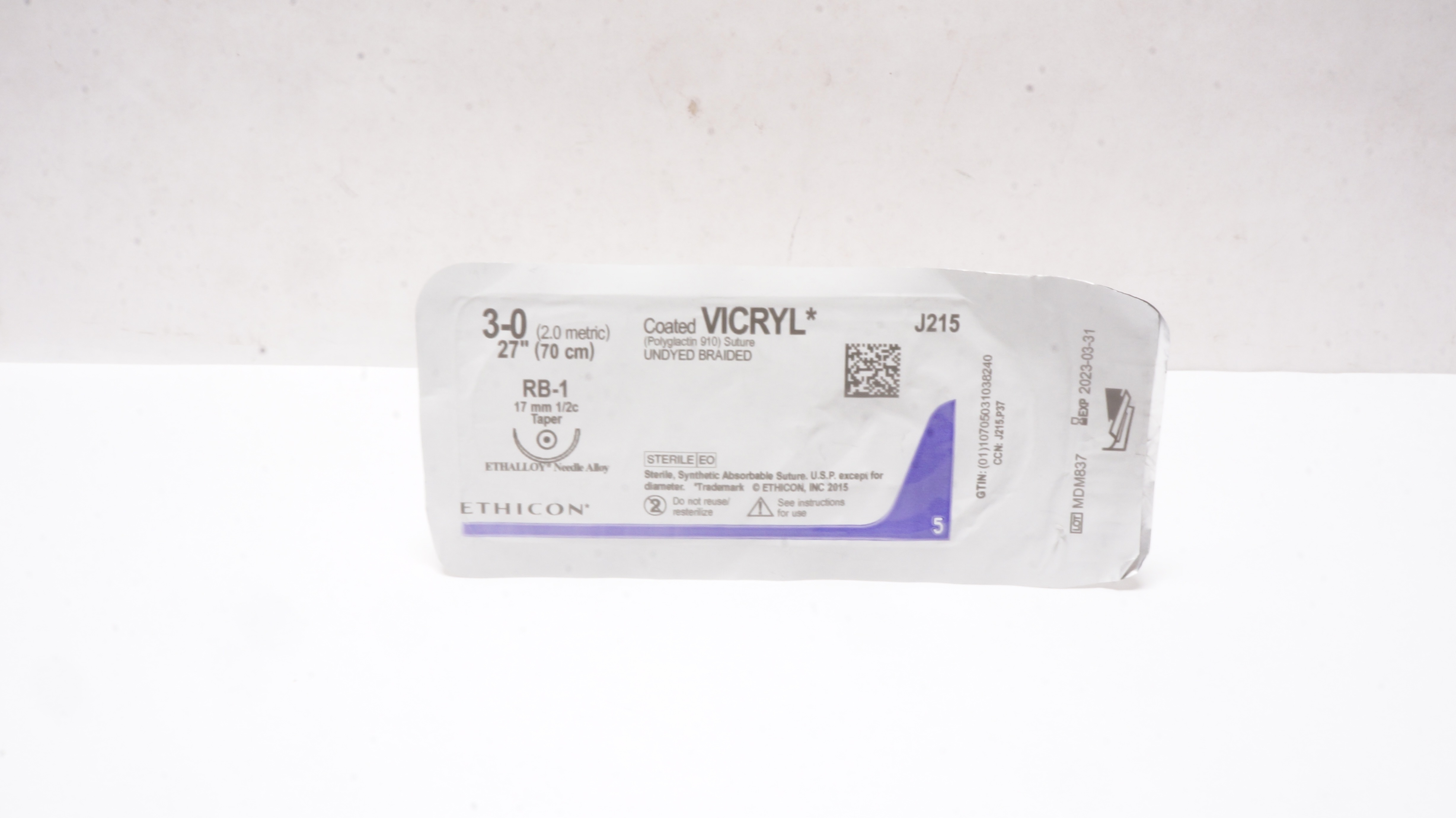 Ethicon J215 3-0 VICRYL RB-1 17mm 1/2c Taper 27inch (x)