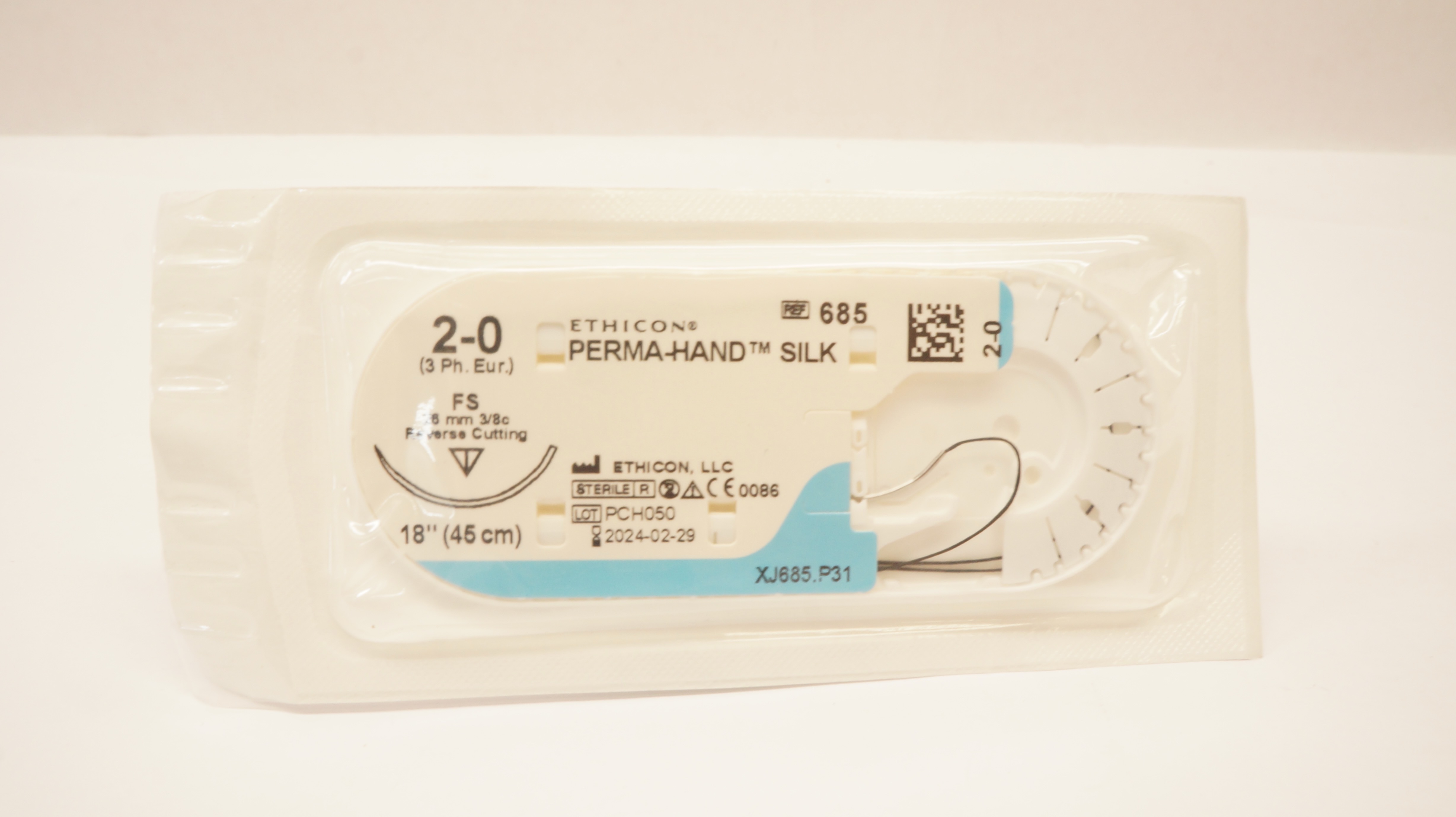 Ethicon 685 2-0 Perma-Hand Silk Stre FS 26mm 3/8c Reverse Cutting 18inch