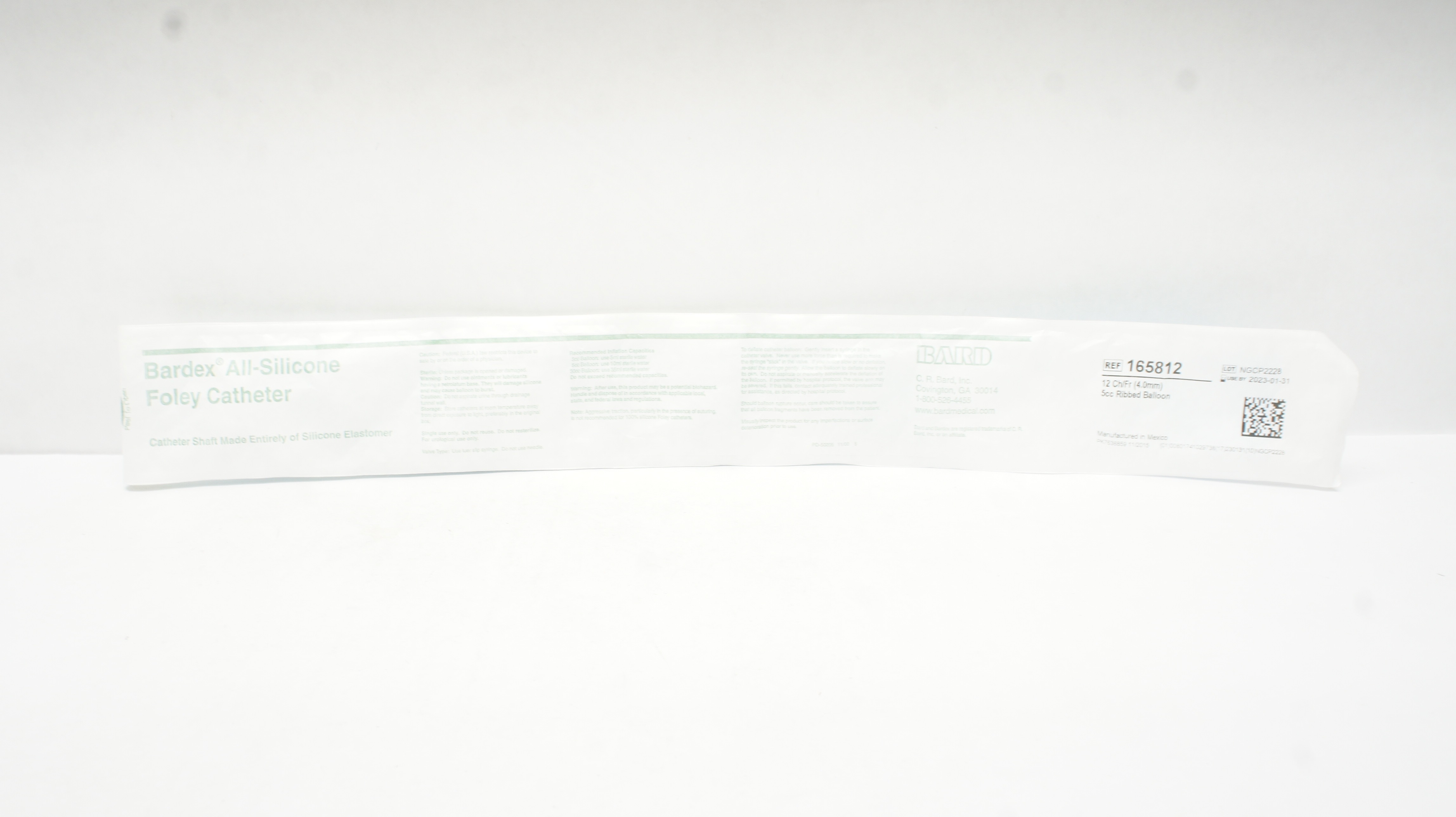 Bard 165812 All-Silicone Foley Cath. Ribbed Balloon, 12 Ch/Fr 5cc (x)