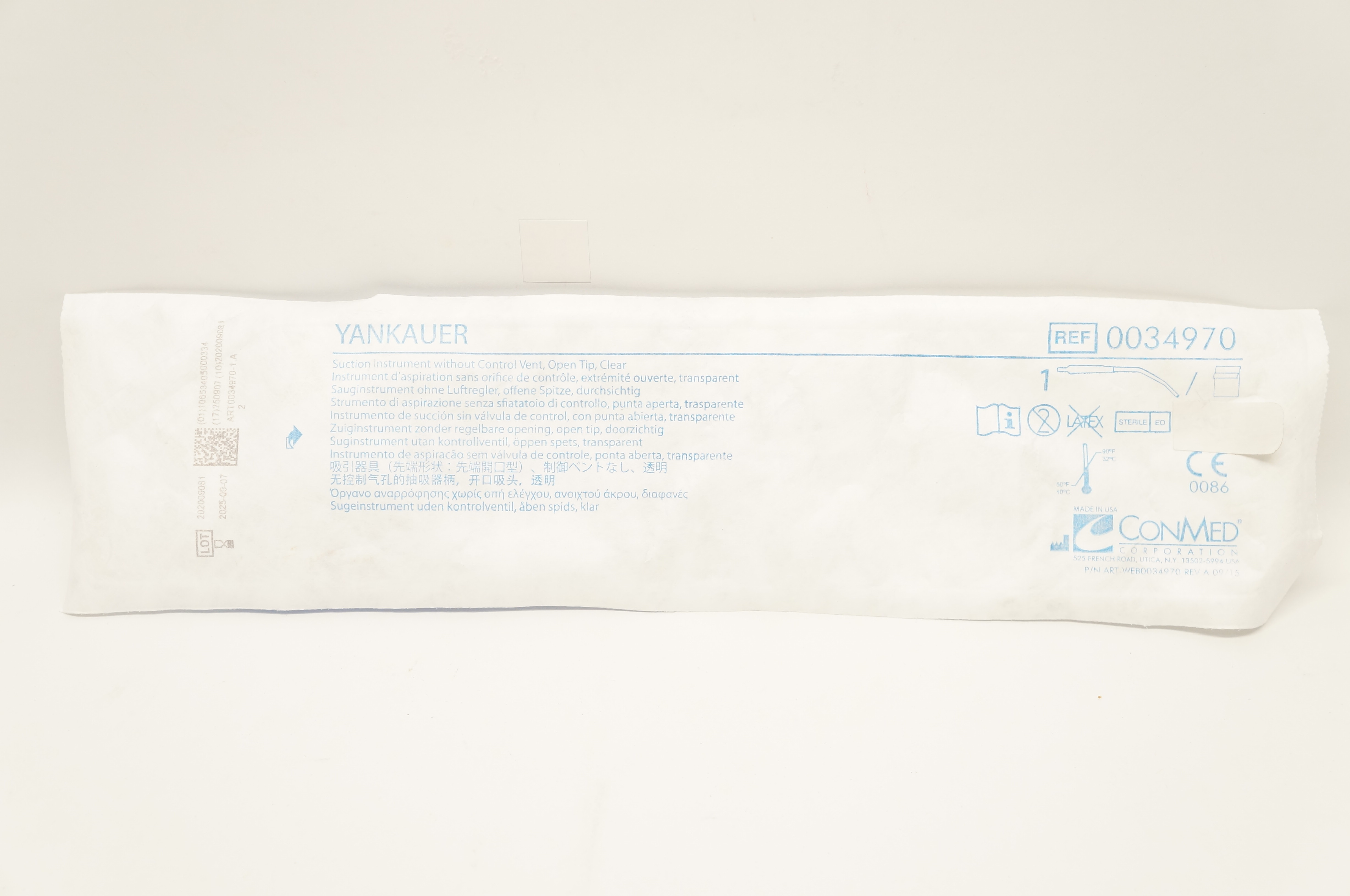 ConMed 0034970 YANKAUER Suction Instrument without Control Vent Open Tip, Clear