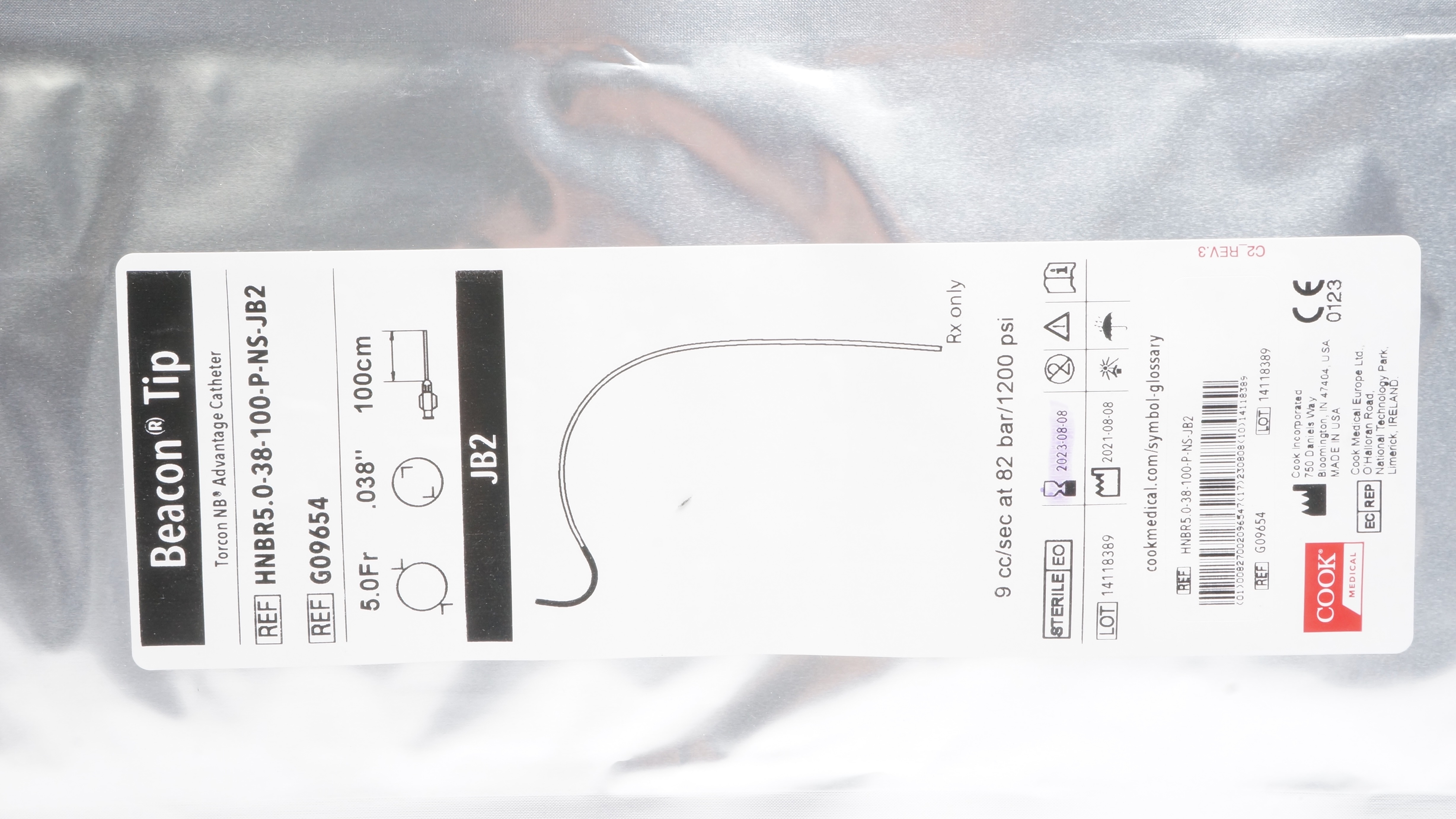 Cook G09654 Beacon Tip JB2 Torcon NB Advantage Cath. 5.0Fr x .038inch x 100cm(x)