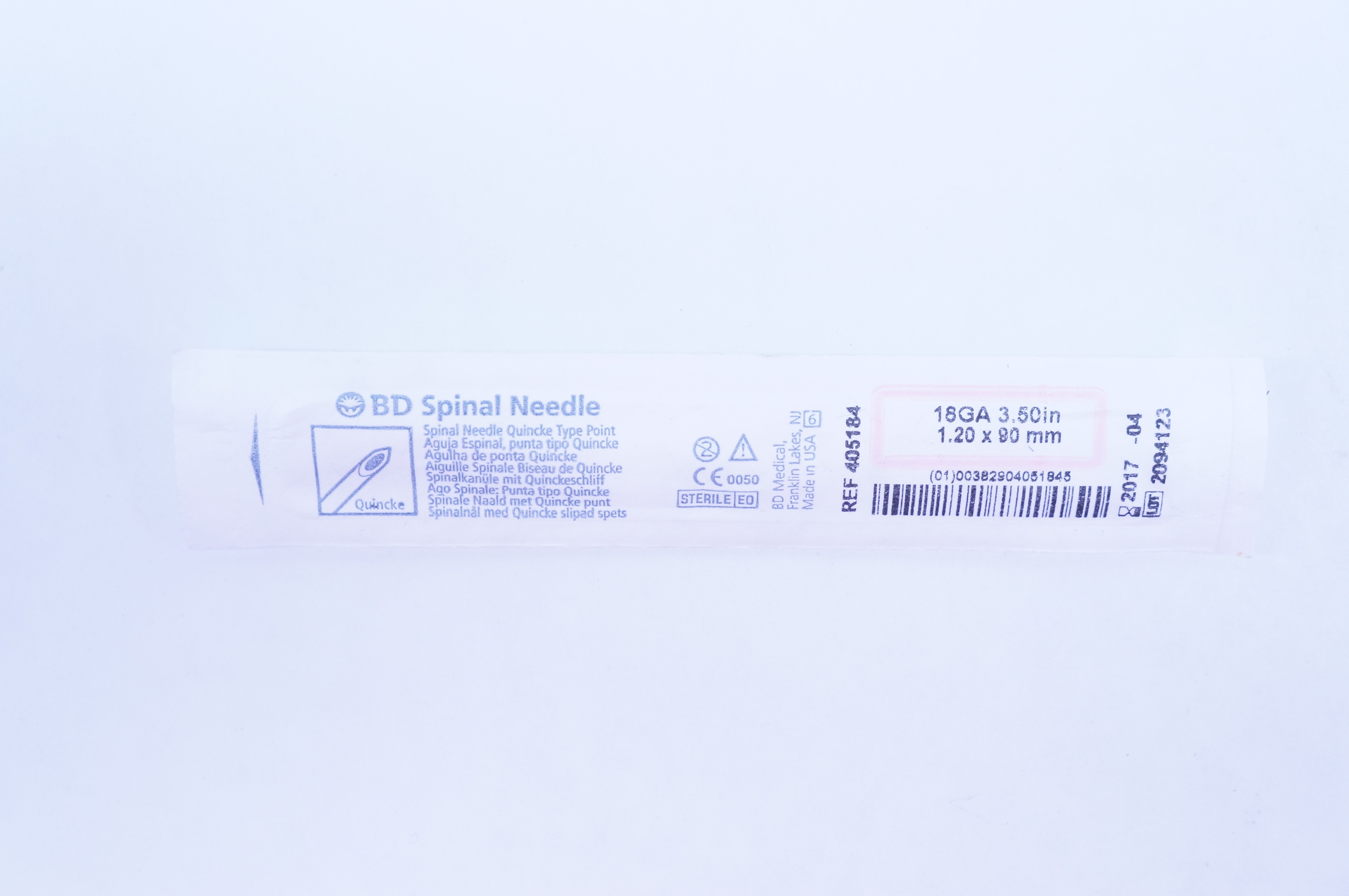 BD 405184 Spinal Ndle Quincke Type Point 18GA x 3.50 inch (x)