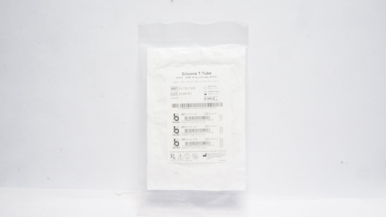 Bentec Medical SU130-1228 Silicone T-Tube 10 Fr 12 in