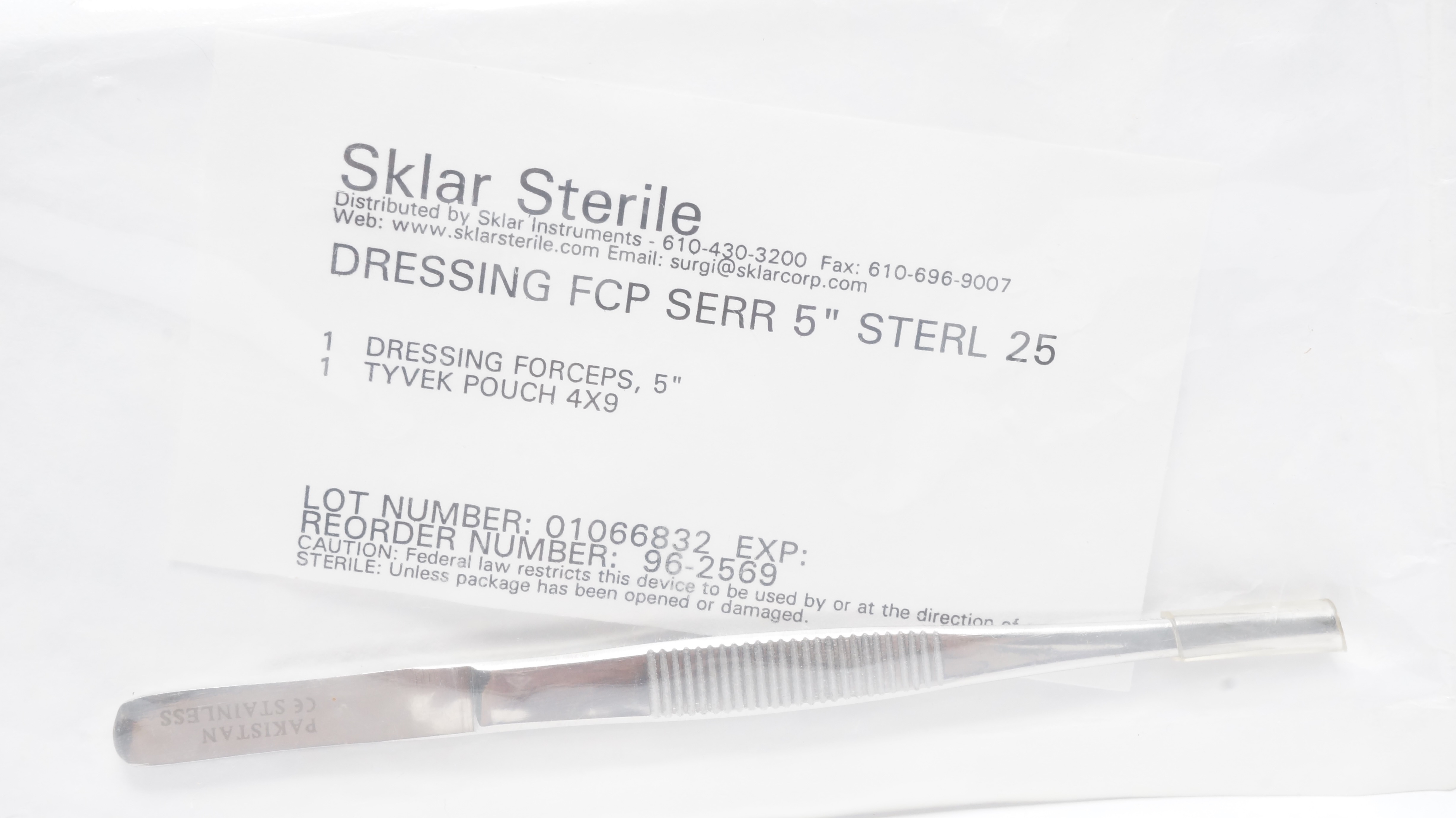 Sklar 96-2569 Dressing Forceps Serr 5inch, Tyvek Pouch 4x9