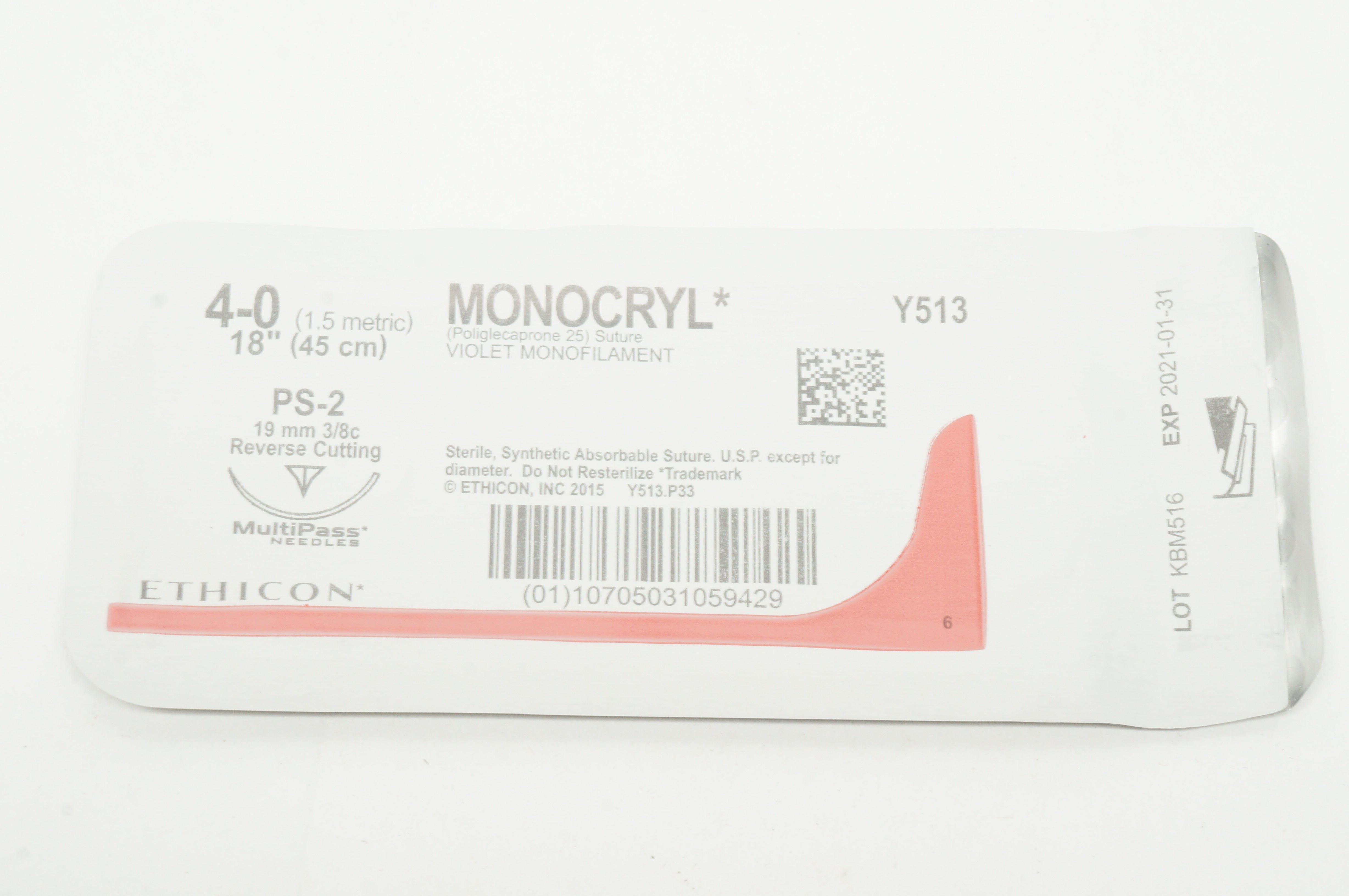 Ethicon Y513 4-0 Monocryl 18inch PS-2 19mm 3/8c Reserve Cutting (x)