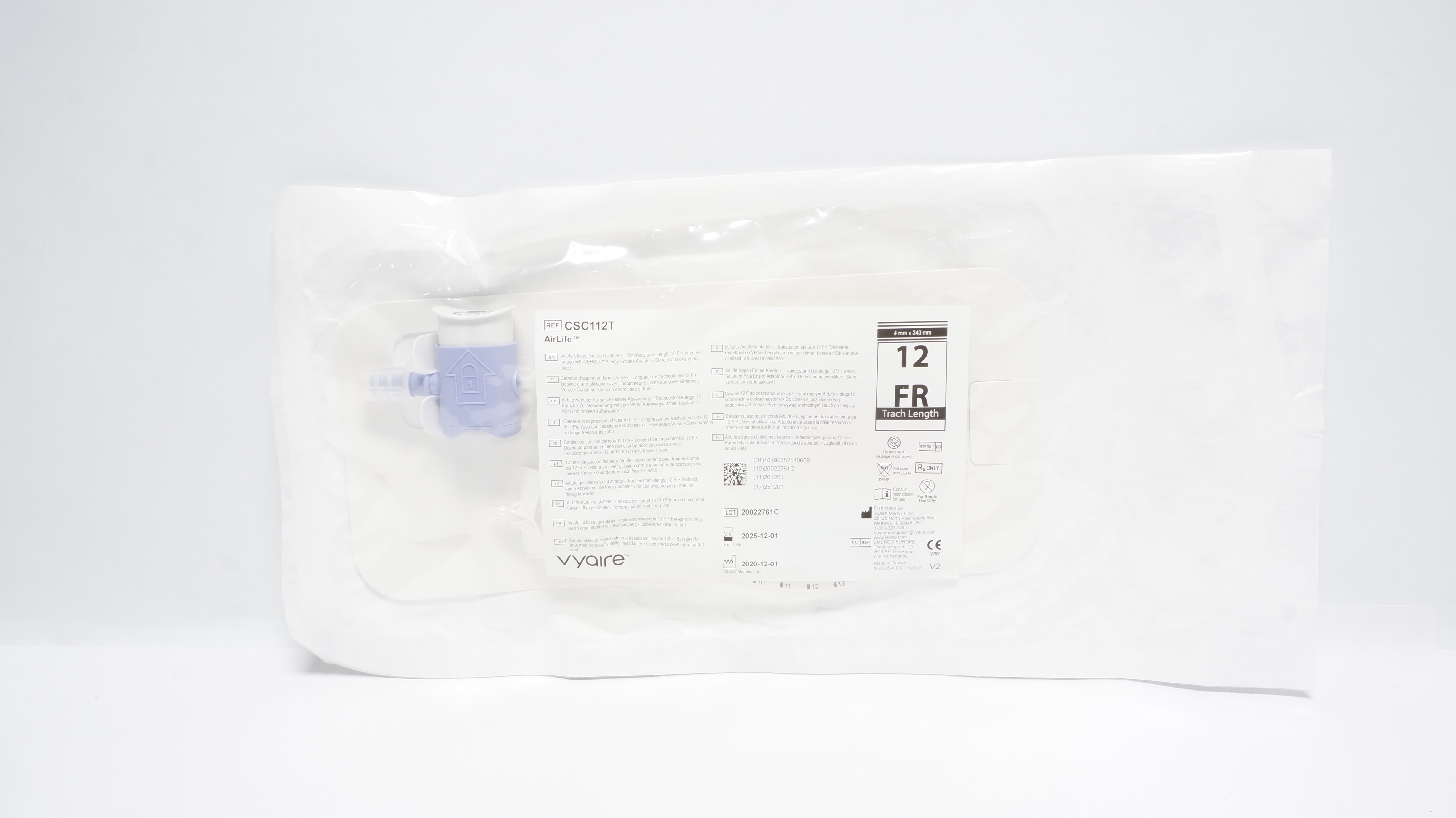 Vyaire CSC112T AirLife Closed Suction Cath.Tracheostomy Length 12Fr.,4 x340mm(x)