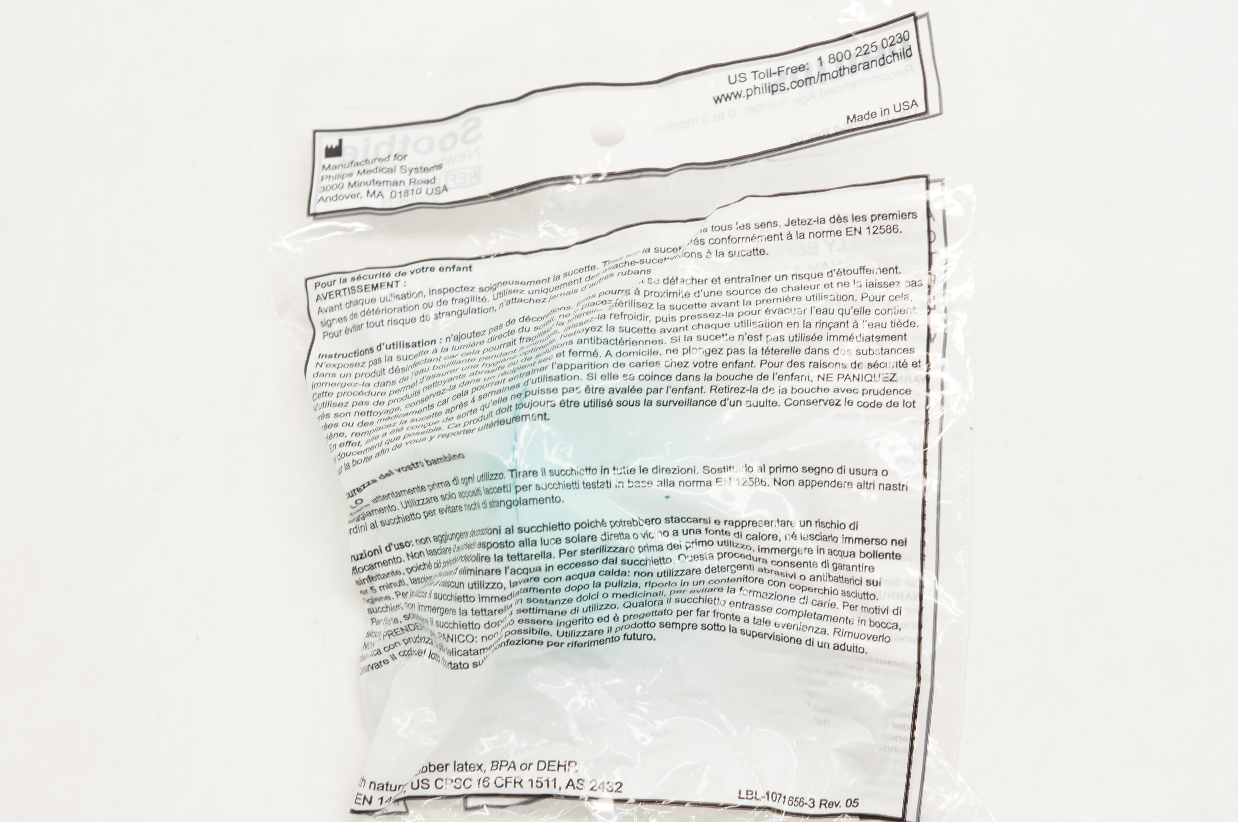 Philips 96004-N Soothie Newborn Pacifier Recommended Age Range 0 to 3 months