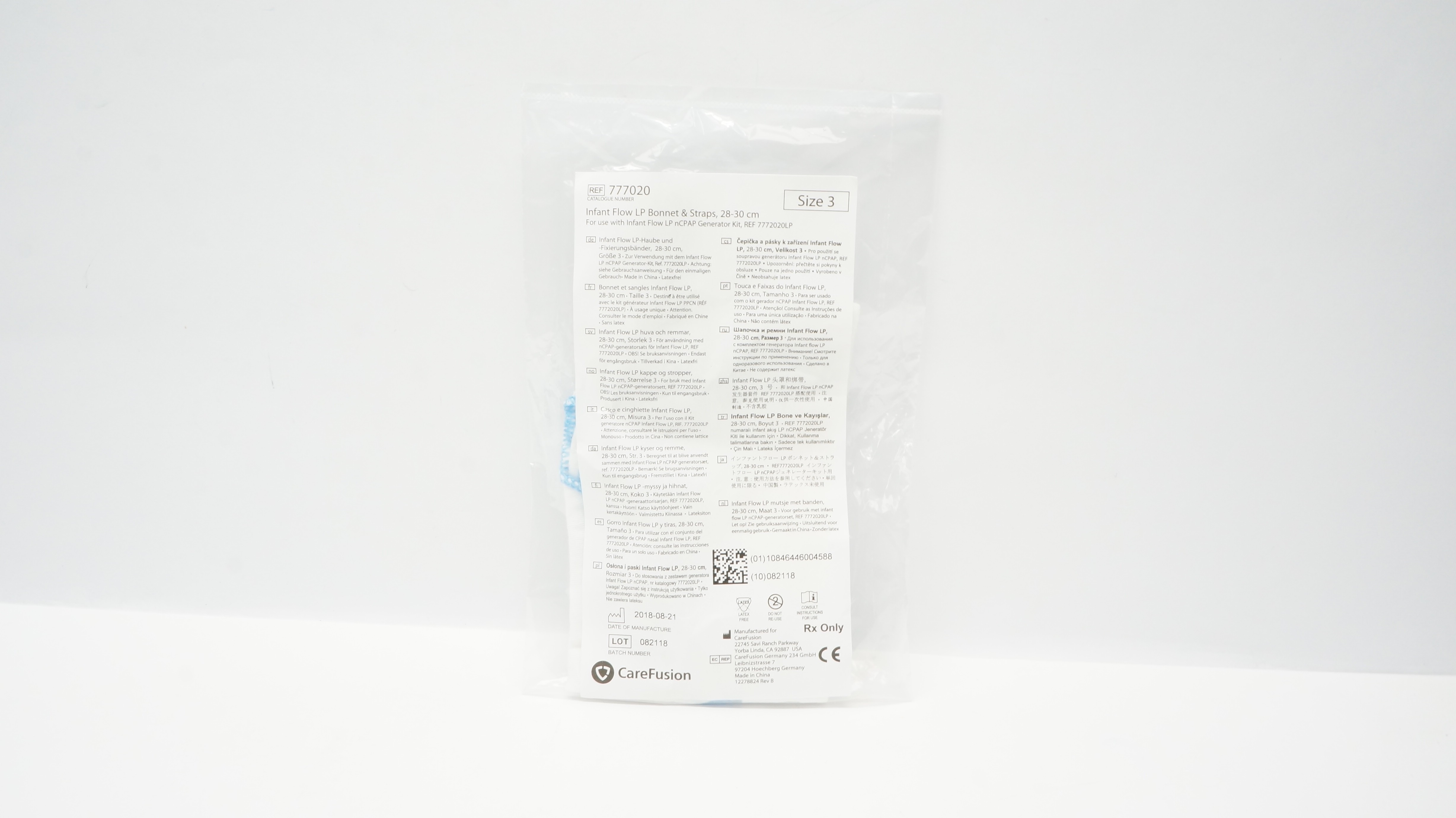 CareFusion 777020 Infant Flow LP Bonnet&Straps 28-30cm, Size 3