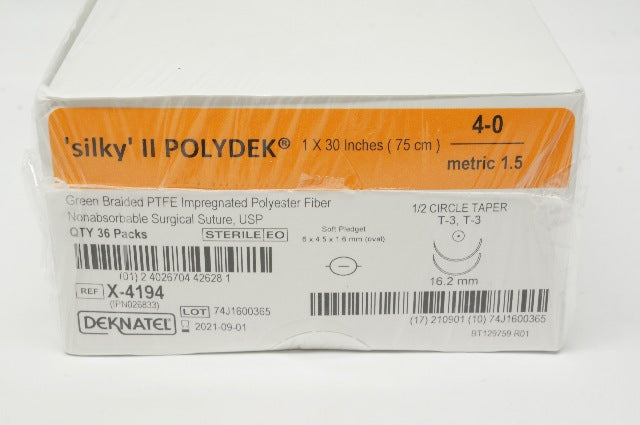 Teleflex X-4194 4-0 Deknatel T-3, T-3 16.2mm 1/2c, 1x30in (x) - Box of 36 Packs