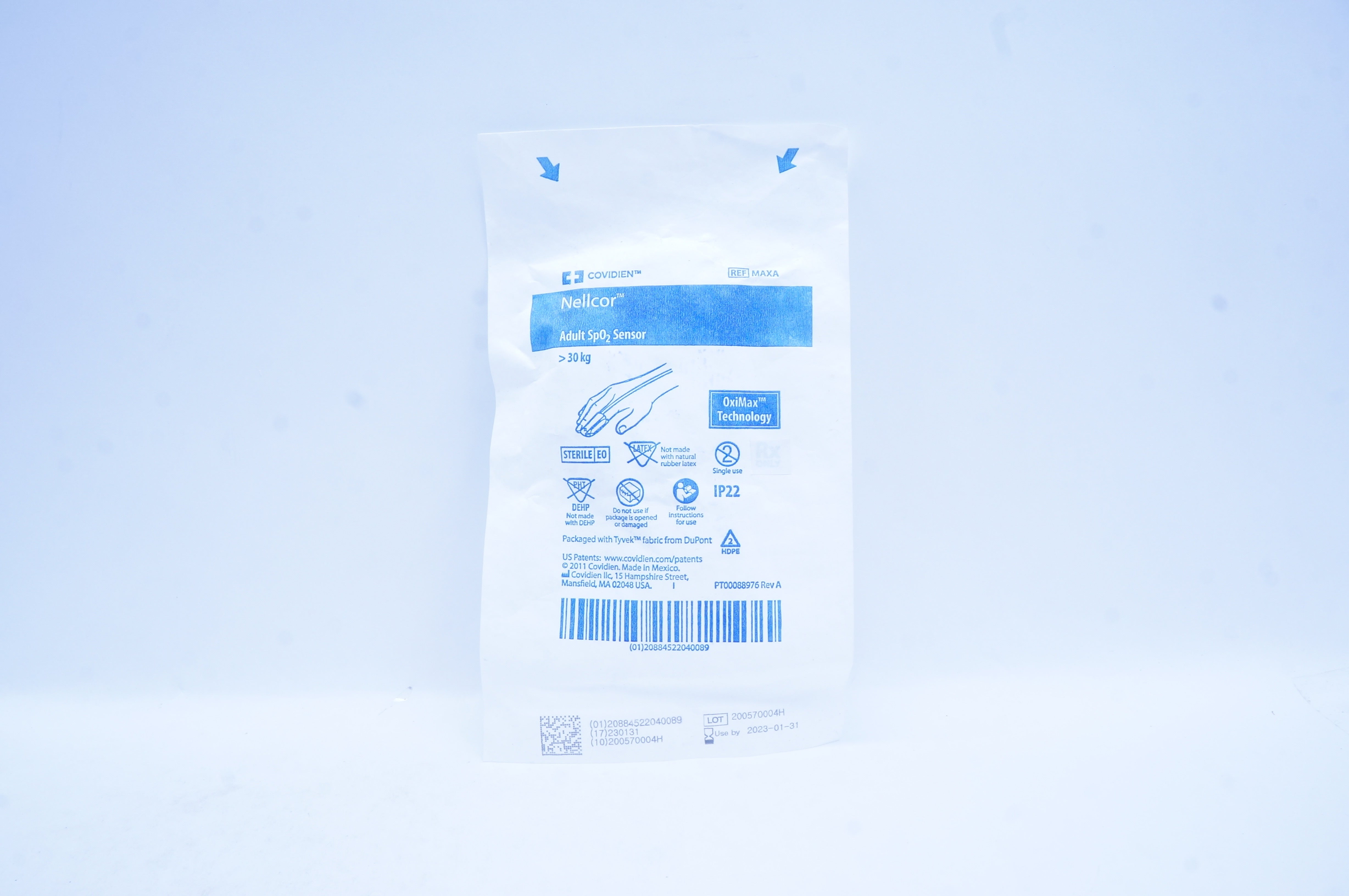 Covidien MAXA Nellcor Adult SpO2 Sensor OxiMax Technology >30kg