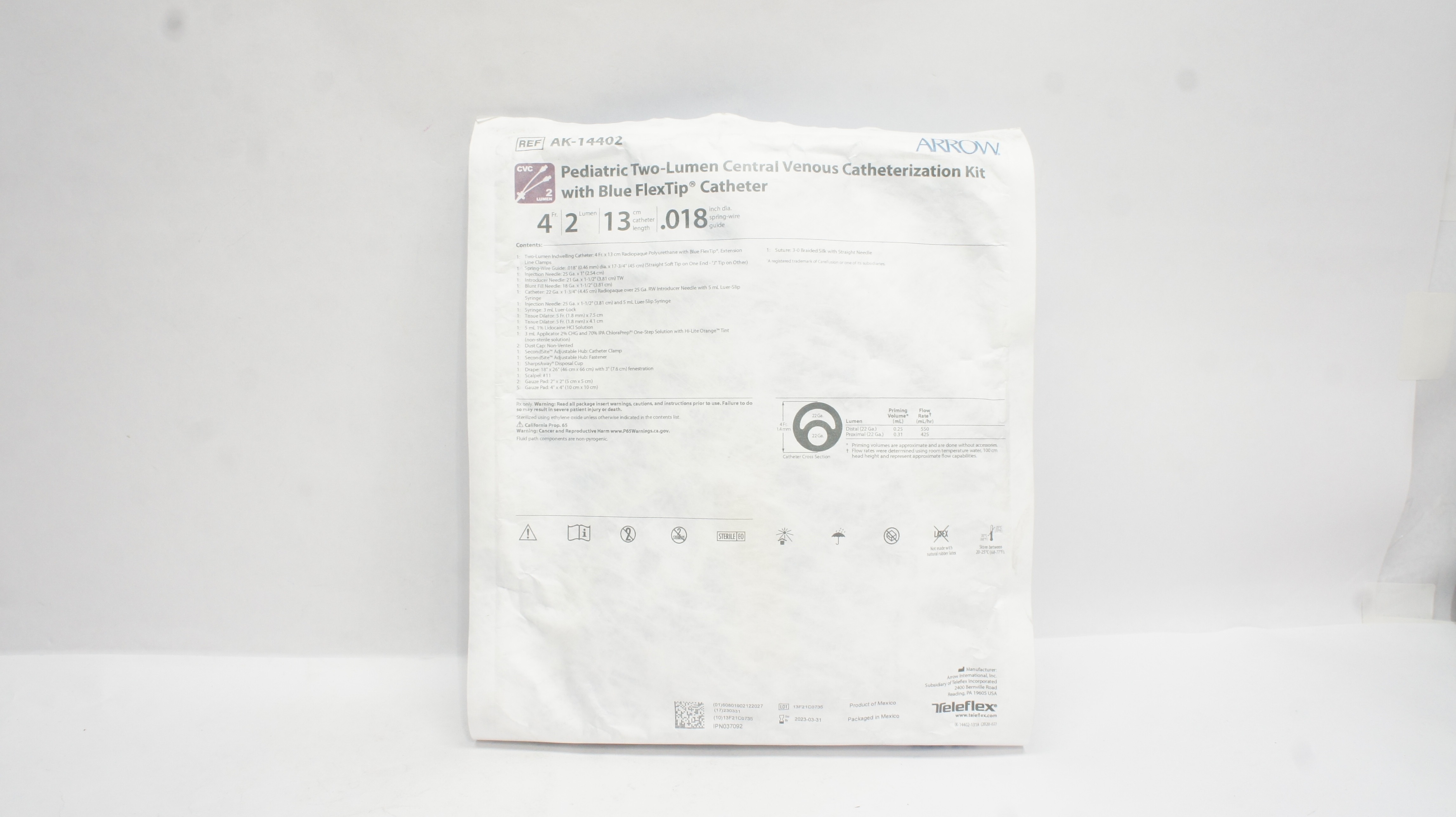 Arrow AK-14402 Pediatric Two-Lumen Central Venous Cath. Kit 4Fr (x)