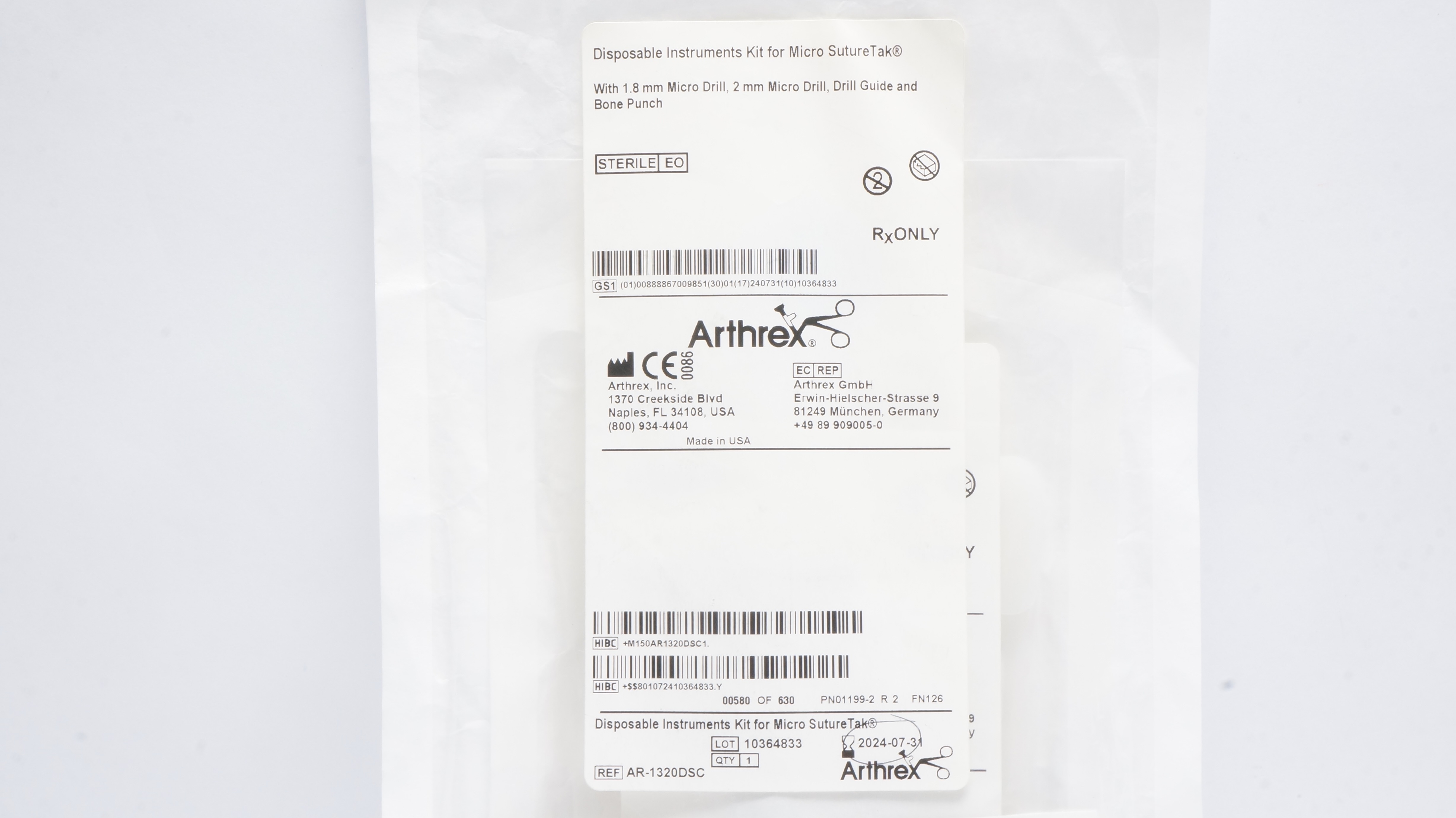 Arthrex AR-1320DSC Disposable Instruments Kit for Micro SutureTak (x)