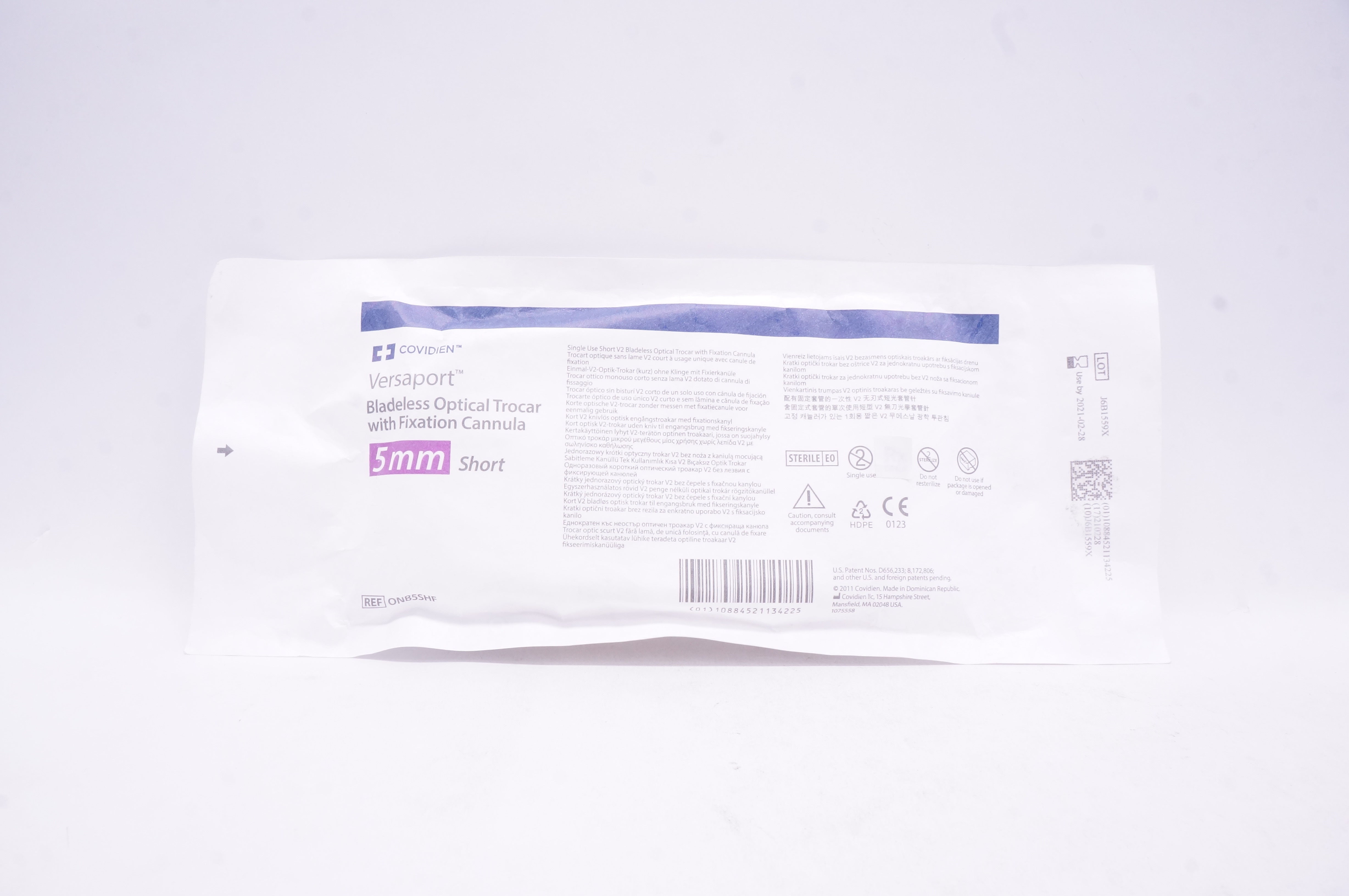 Covidien ONB5SHF Versaport Bladeless Optical Trocar With Fixation Cannula 5mm(x)