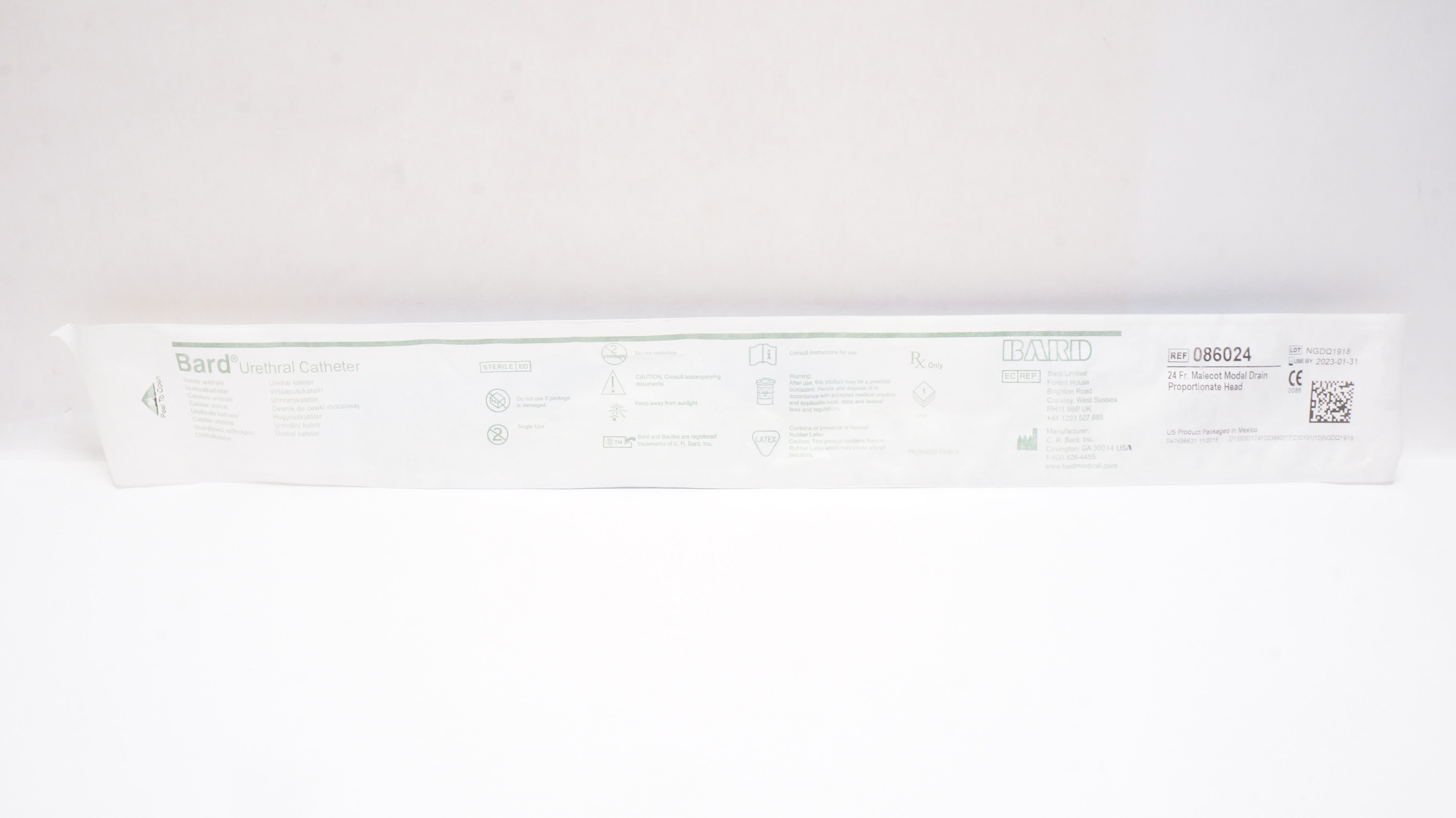 Bard 086024 Urological Cath Malecot Model Drain Proportionate Head 24 Fr.