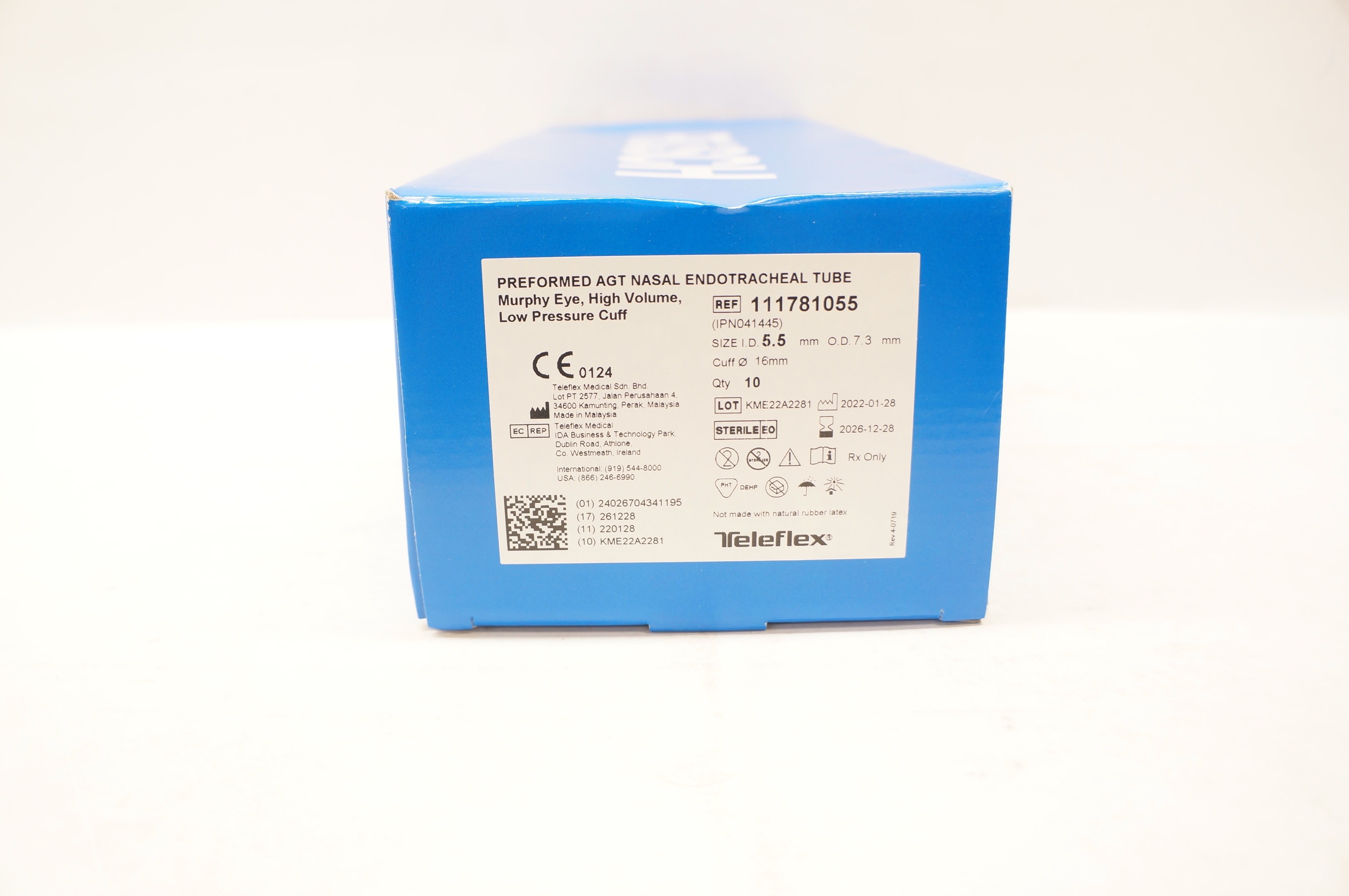 Teleflex 111781055 Preformed AGT Nasal Endotracheal Tube 5.5x7.3x16mm -Box of 10