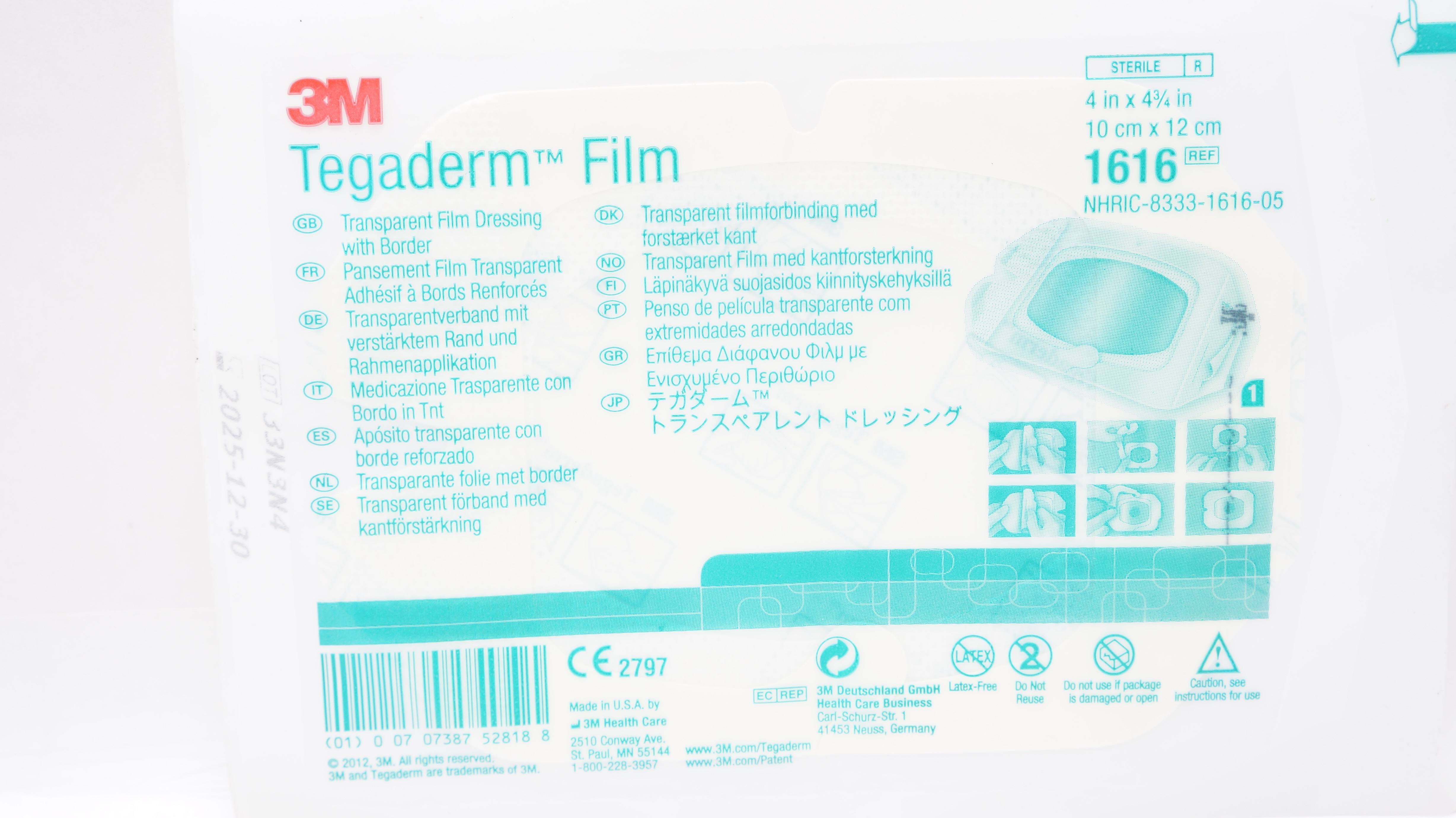 3M 1616 Tegaderm Transparent Film Dressing With Border 4inch x 4-3/4inch
