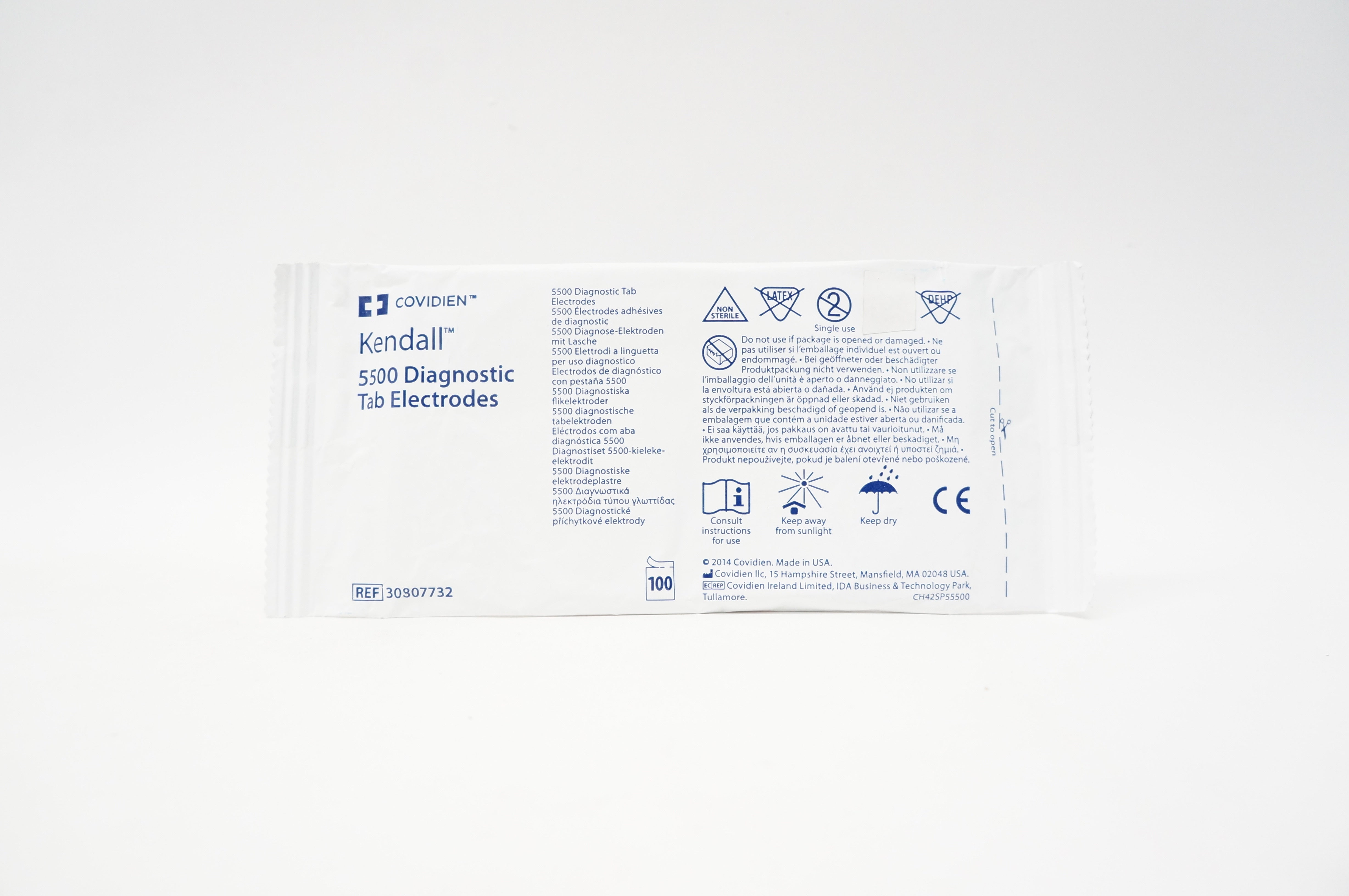 Covidien 30807732 Kendall 5500 Diagnostic Tab Electrodes - Pack of 100