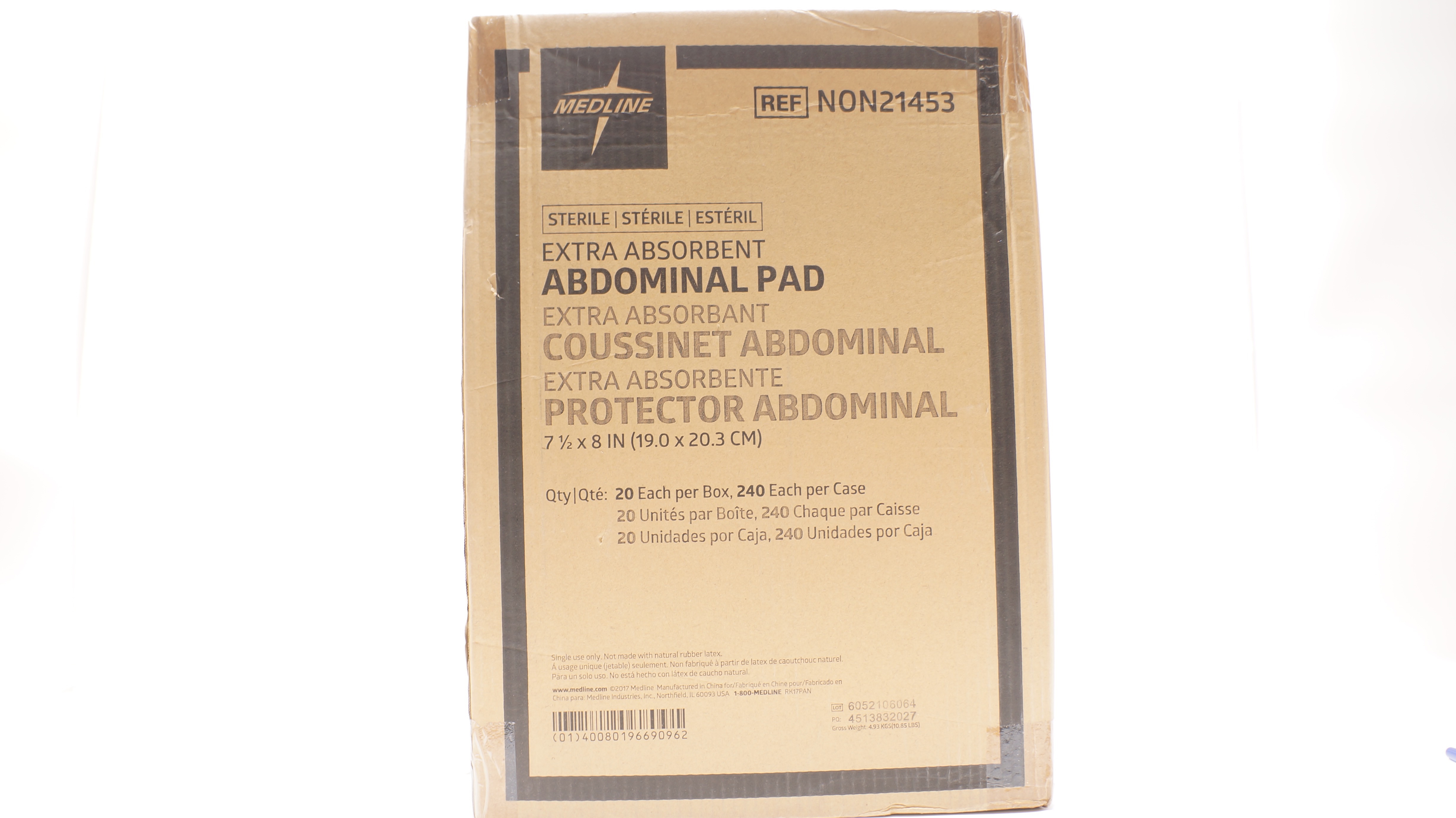 Medline NON21453 Extra Absorbent Abdominal Pad 7-1/2inch x 8inch - Case of 240