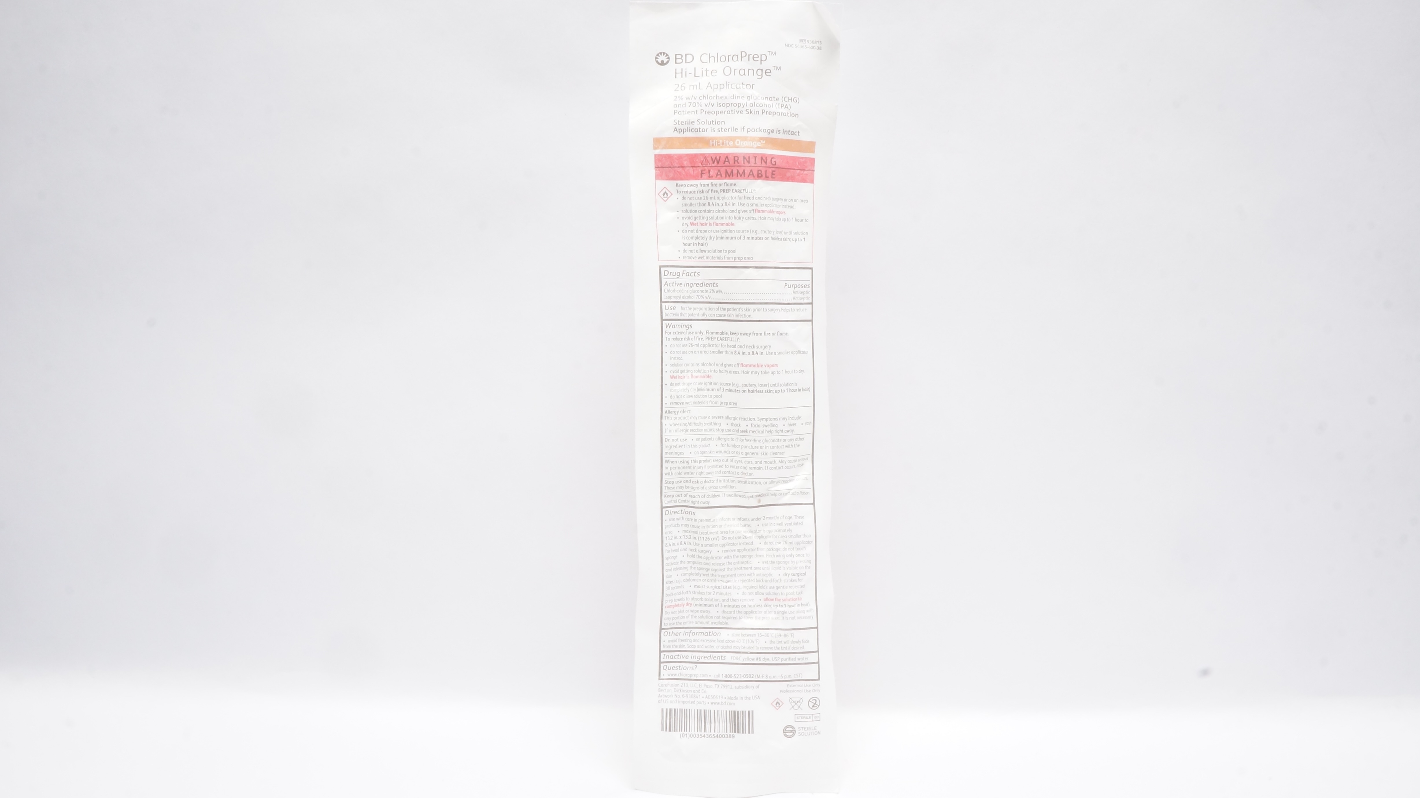 BD 930815 ChloraPrep Hi-Lite Orange Applicator 26mL