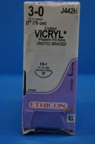 Ethicon J442H VICRYL, FS-1, Undyed Braided 27 Box of 36