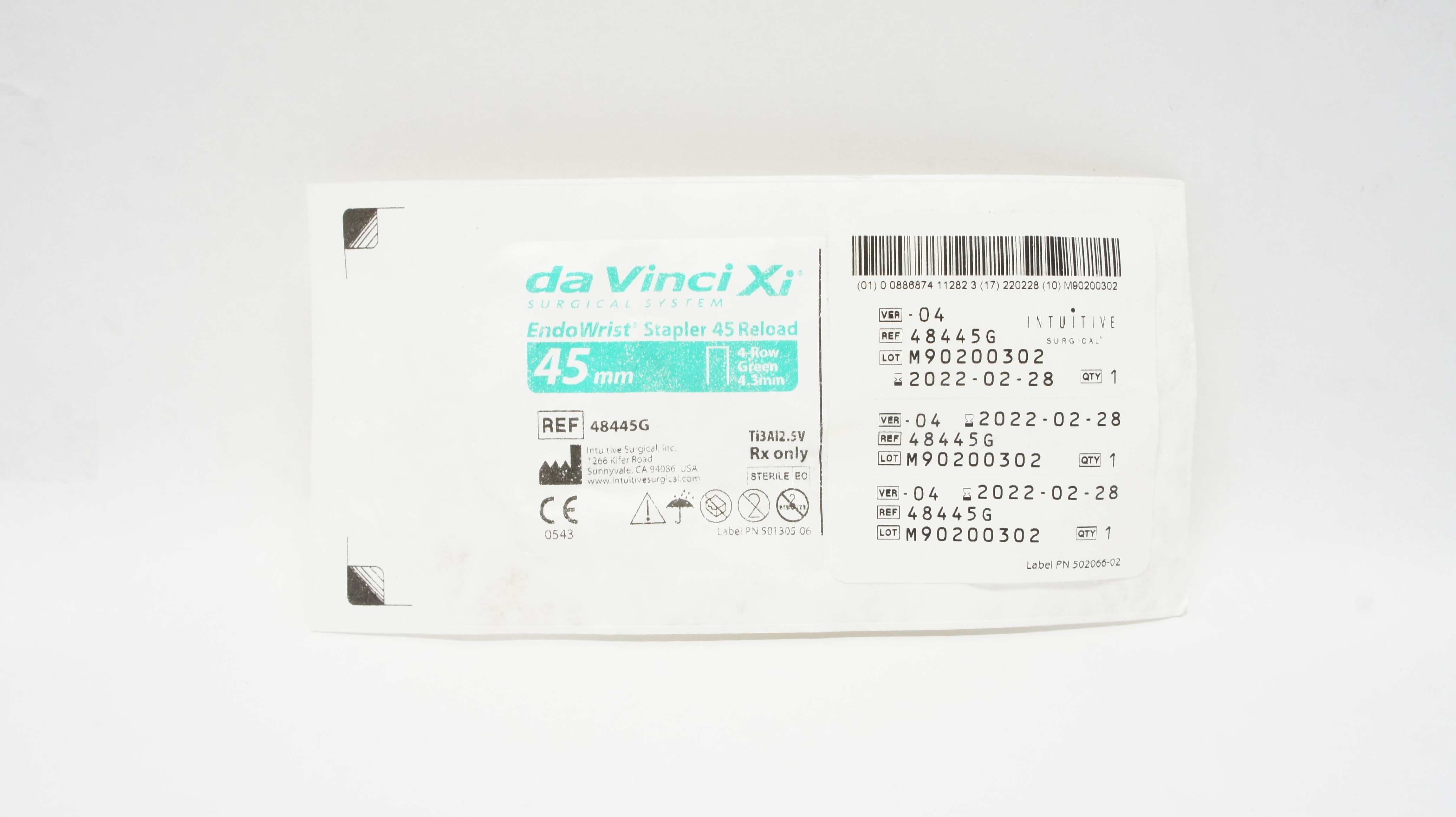 Intuitive 48445G Da Vinci Xi  EndoWrist Stapler 45mm Reload 4-Row Green4.3mm(x)